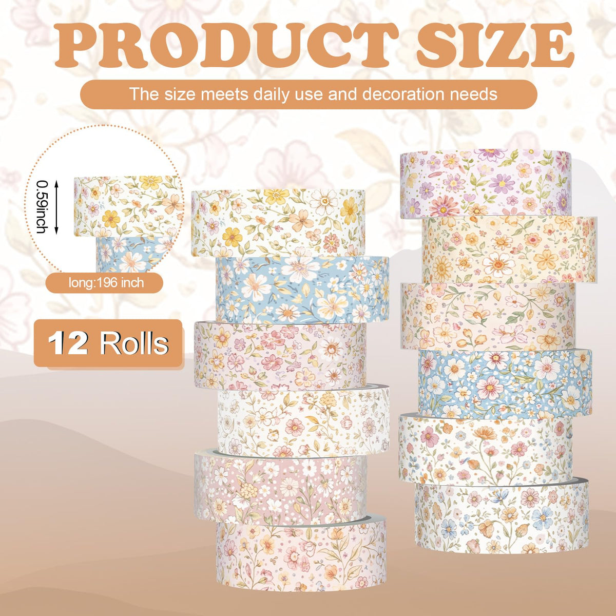 YooNotee 12 Rolls Floral Washi Tape Set,Vintage,Little Flowers