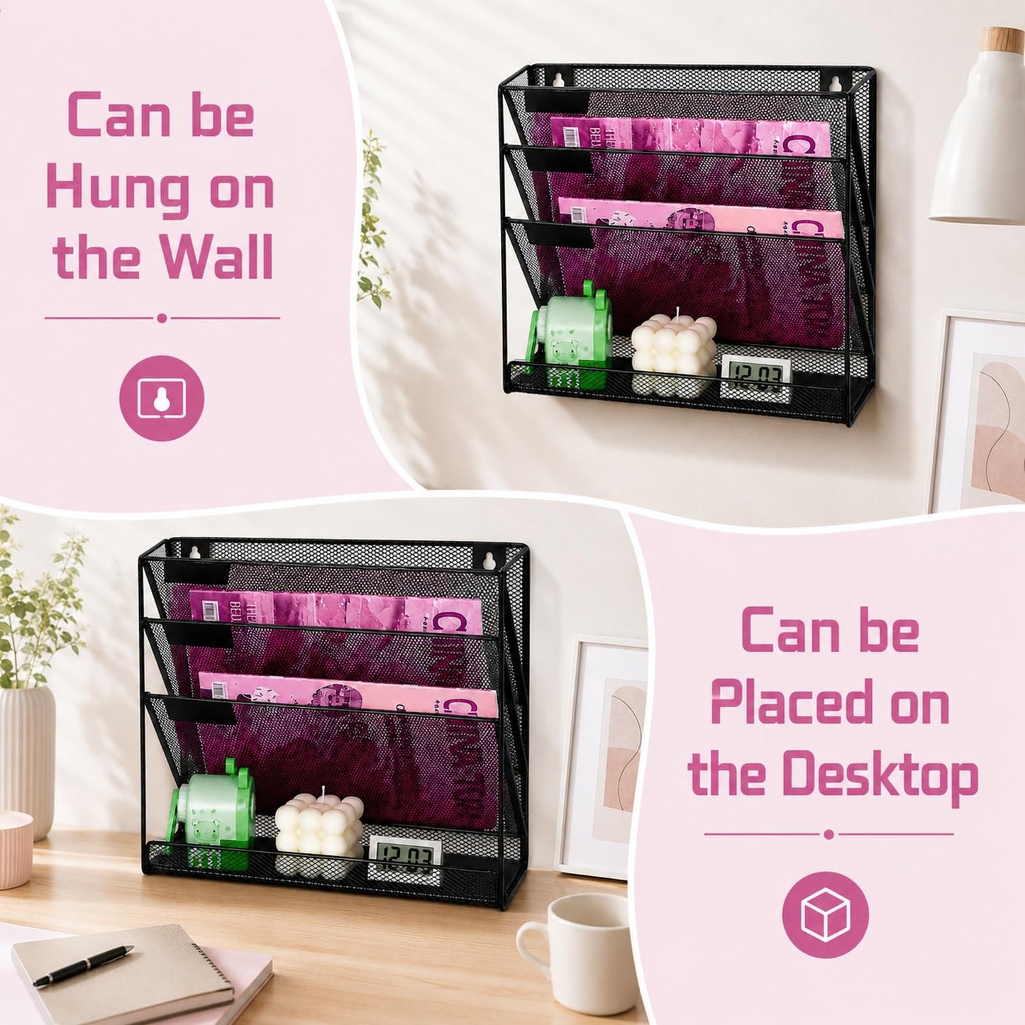ideallife Mesh Wall File Holder Organizer with Bottom Flat Tray (4 Tier)