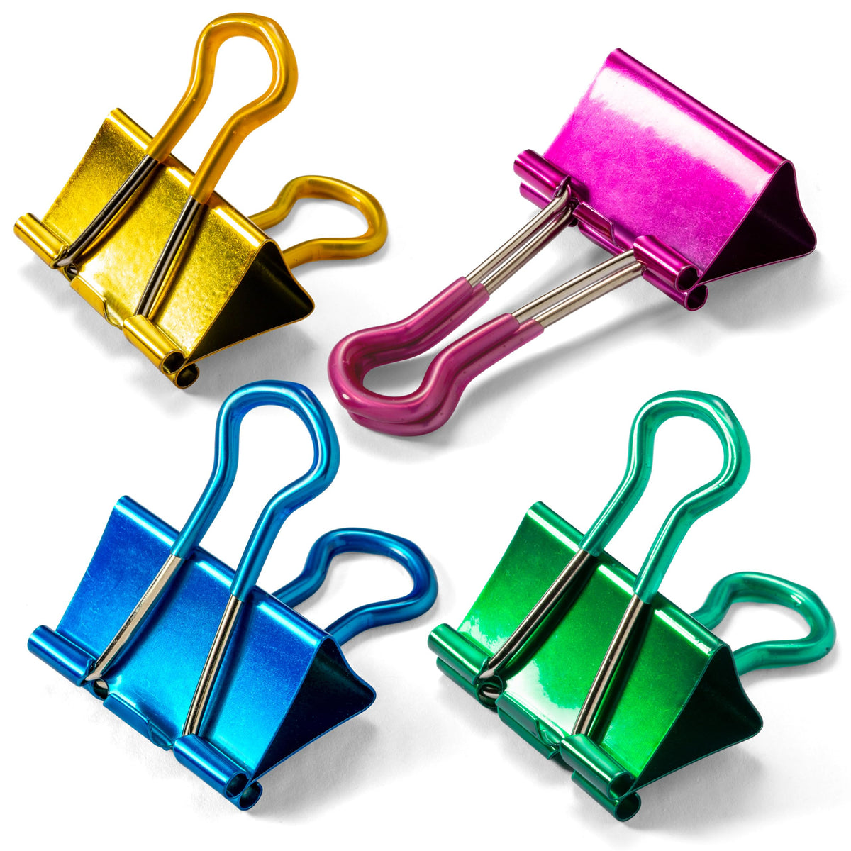 Officemate 31054 Easy Grip Medium Binder Clips, 6 packs of 12 clips each, assorted metallic colors.
