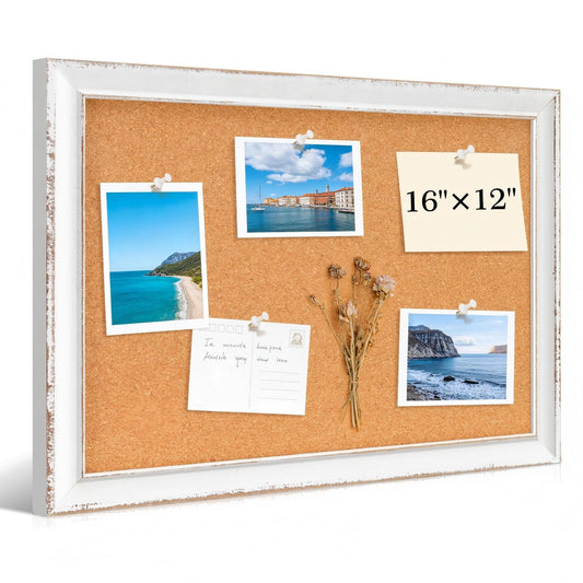 DOLLAR BOSS Distressed White Cork Board, 16"x12" Bulletin Board