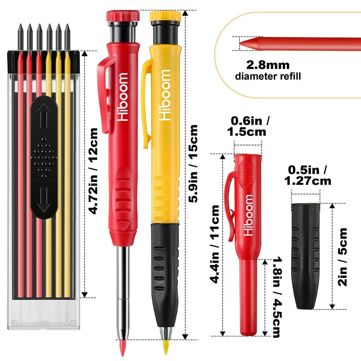 4 Pack Carpenter Pencil with 24 Refills Built In Sharpener,Multi Colors