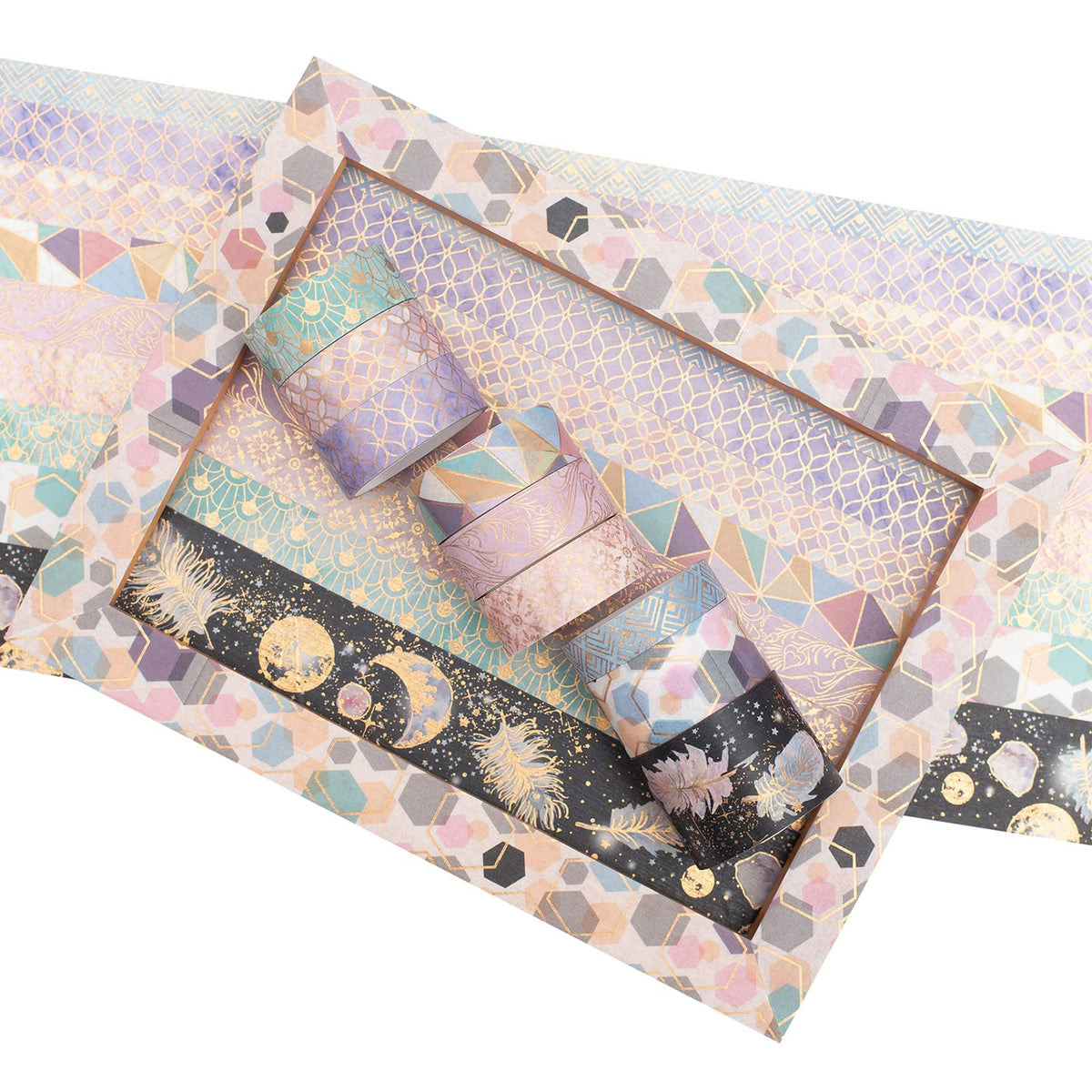 YUBBAEX Mystic Gold Washi Tape Set Wide Silver Foil Masking Tape Decorative for Arts, DIY Crafts