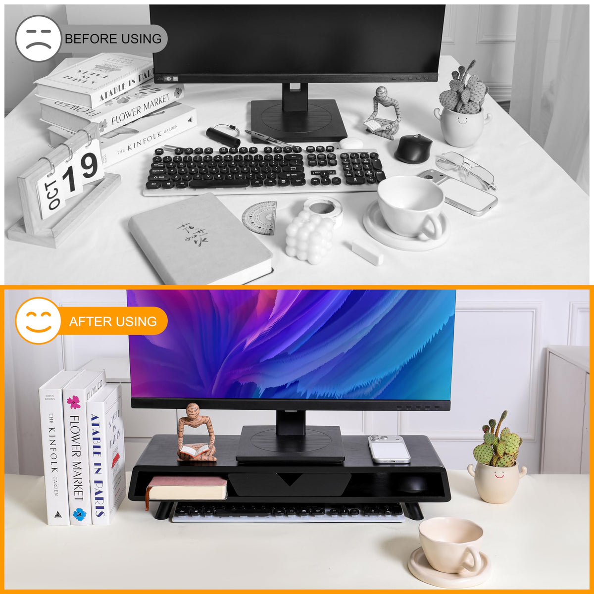 Homerays Monitor Stand with Drawer, Exquisite Computer Monitor Stand for Desk, Ergonomic Wood