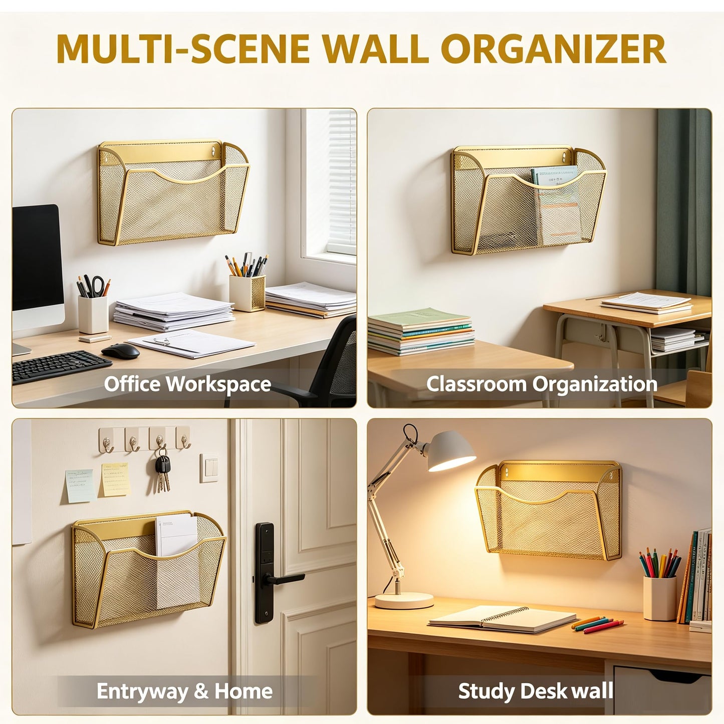 Gawerk Mesh Hanging Wall File Holders, Metal Vertical Wall Basket Mail Organizer for Office/Home