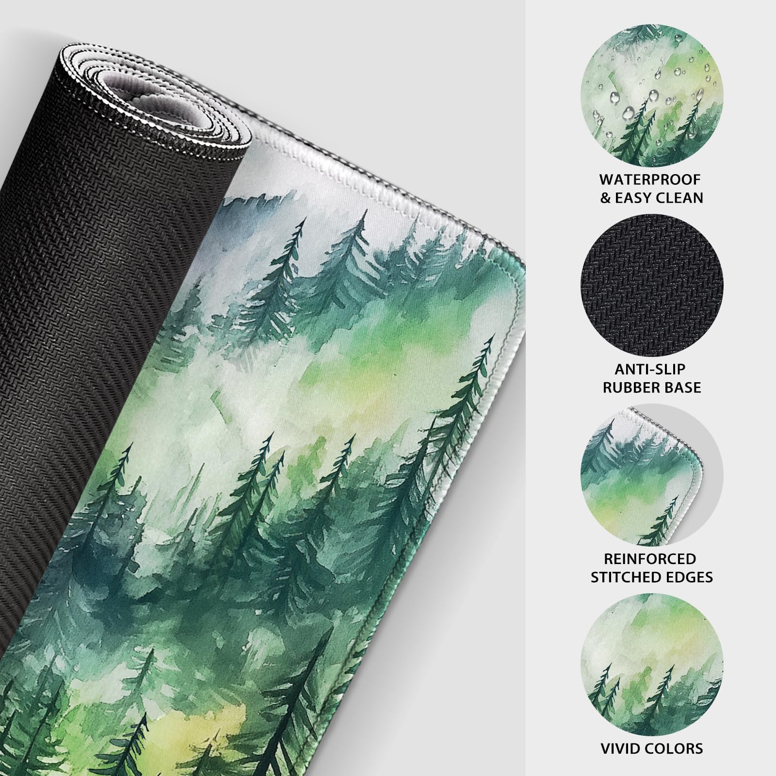 Mcapirivo Misty Forest Mountain Gaming Mouse Pad Desk Mat 31.5"x15.7"