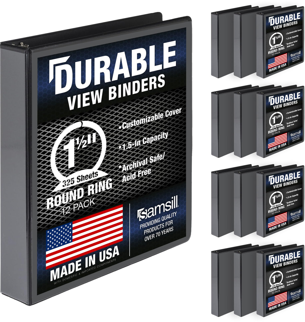 Samsill 12 Pack Durable 1.5 Inch 3 Ring Binders, Round Ring, Clear View Cover for Presentations