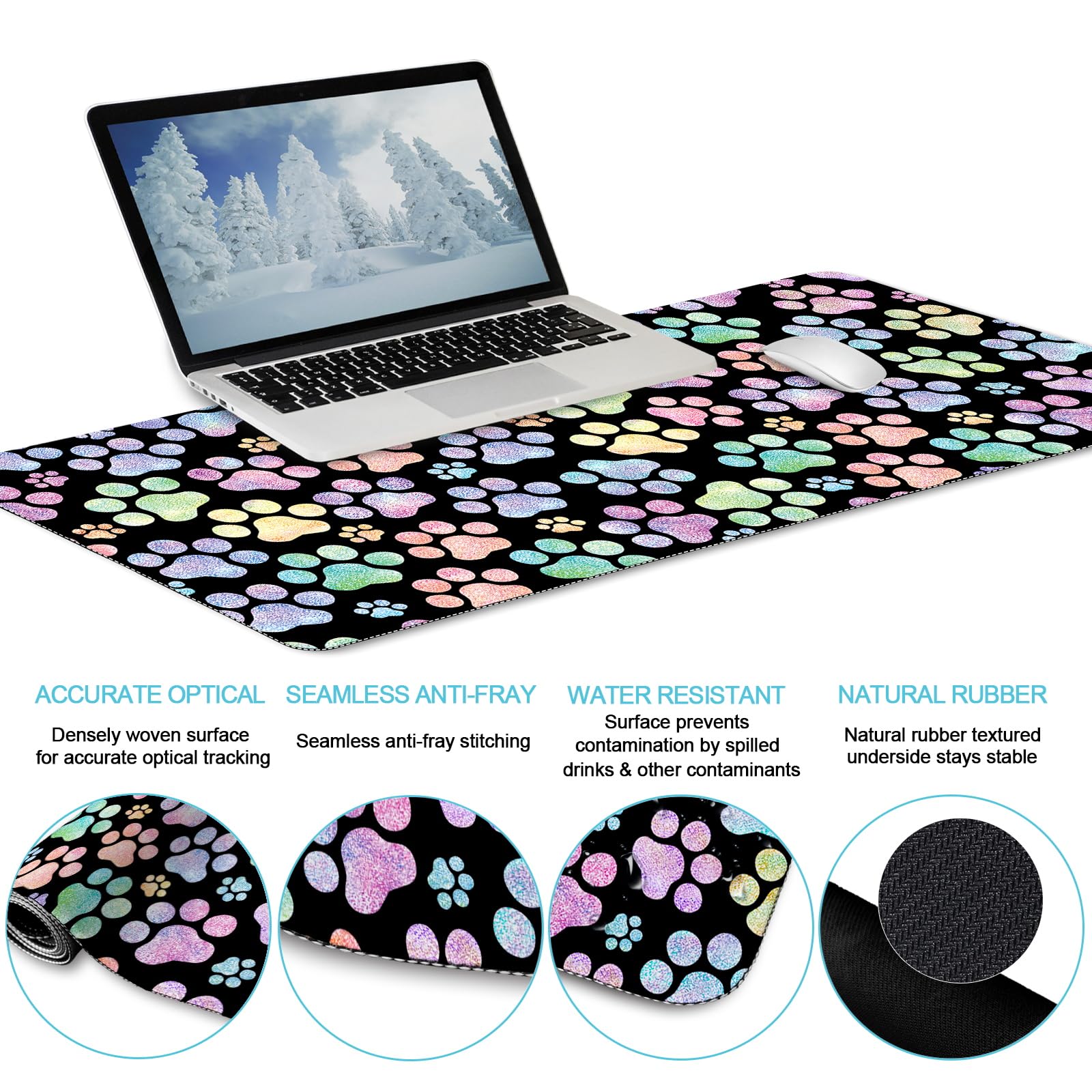 LIMKRIAN Dog Paw Mouse Pad Set XXL Large Desk Mat Pad, Cute Office Decor