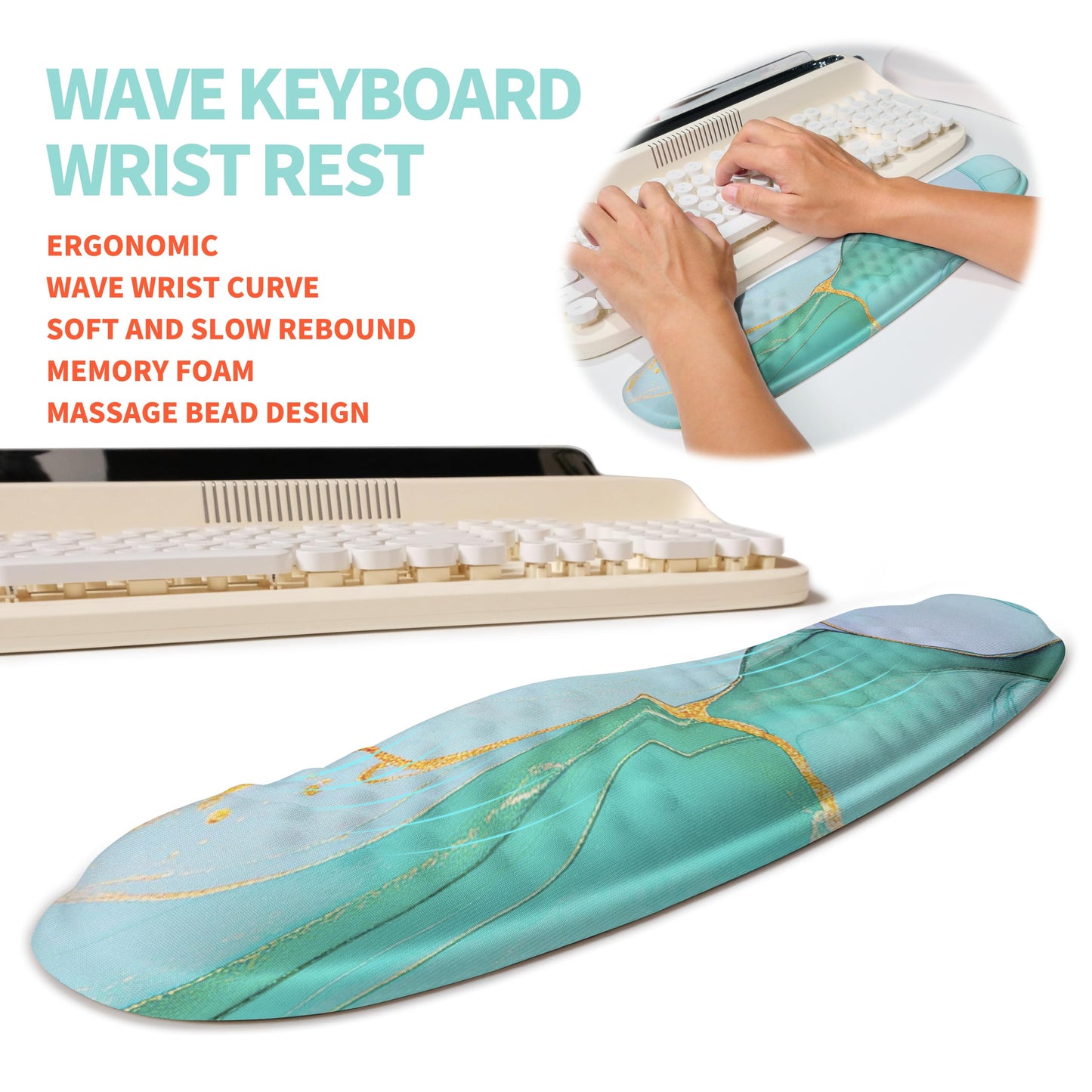 KUOSGM 2-in-1 Ergonomic Set, Wave Rise Keyboard Wrist Rest and Massage Bulge Slope Mouse Pad Wrist