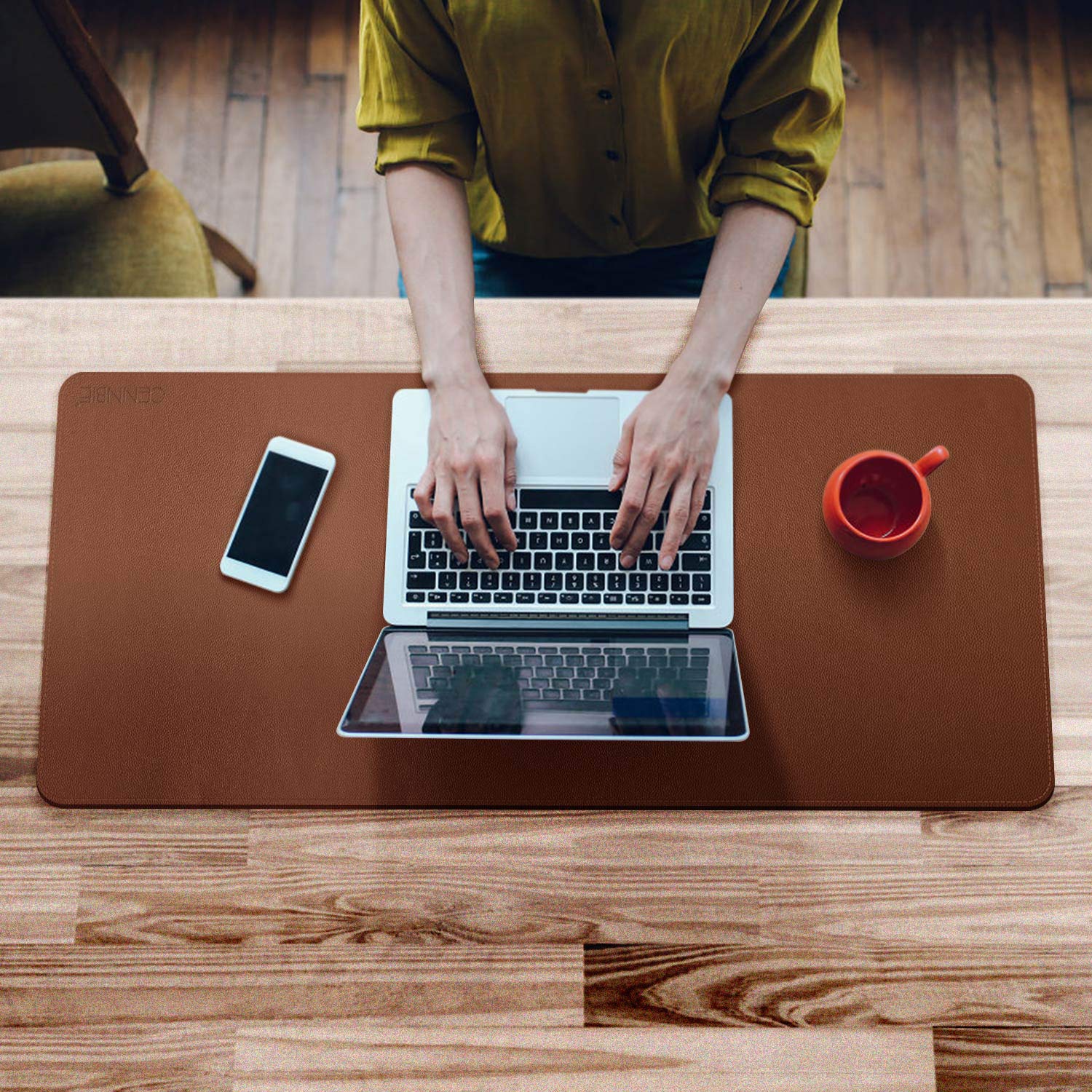 CENNBIE Leather Desk Mat 39.3"x19.6", Office Desk pad (Brown)