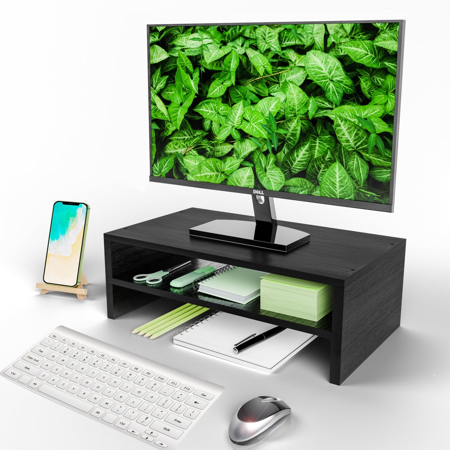 Simple Trending 2-Tier Monitor Stand Riser, Desk Storage Organizer, Black