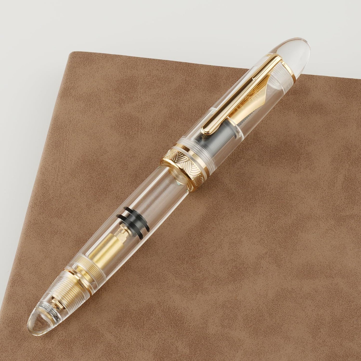 erofa Majohn P140 Piston Fountain Pen NO.8 Fine Nib, Large Capacity Transparent White Acrylic