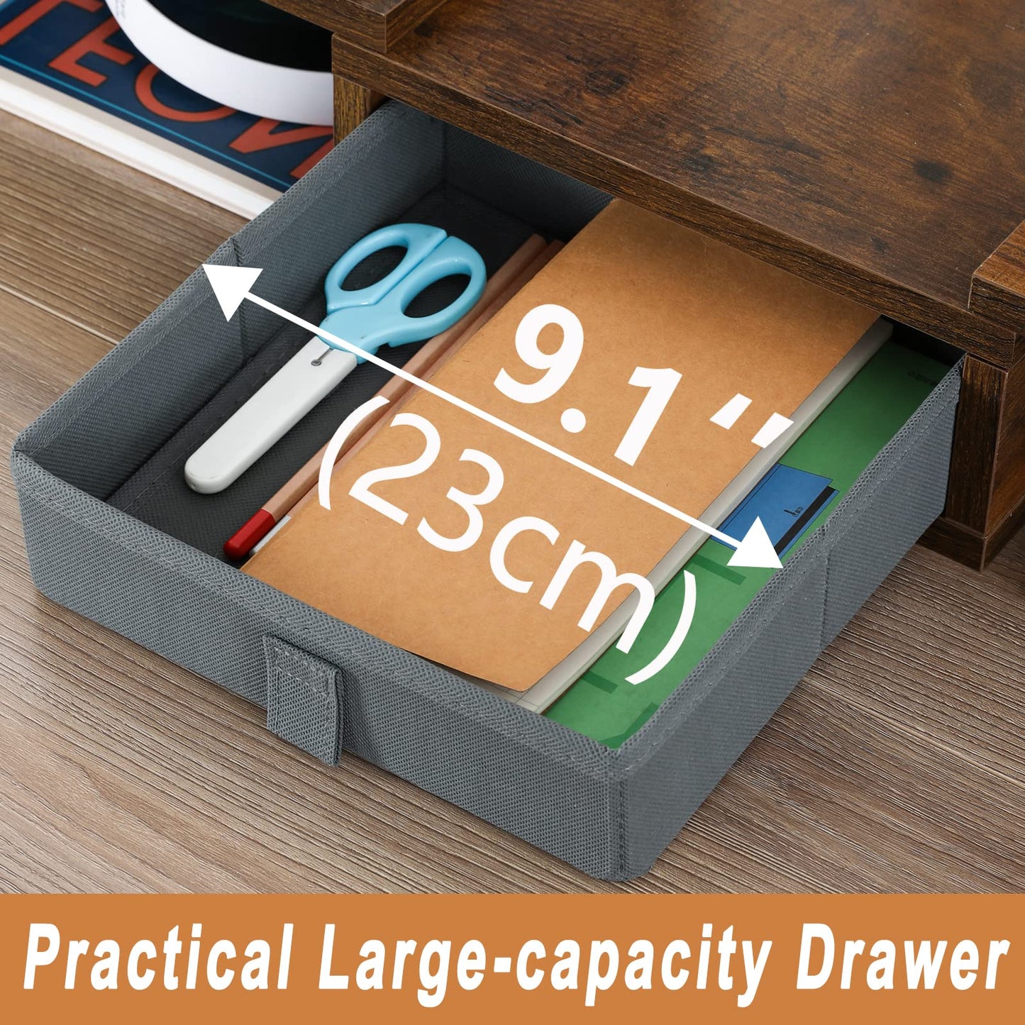 TEAMIX 3 Shelf Monitor Stand Riser With Drawer - Length and Angle Adjustable Dual Riser With