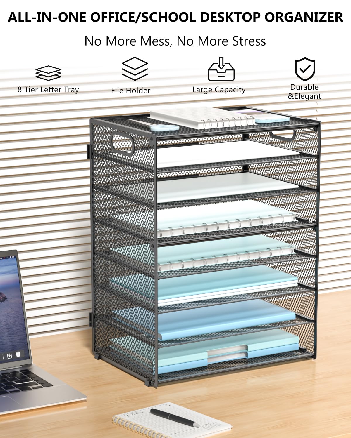 WALI Desk File Organizer, 8 Tier Desktop Paper Letter Tray Organizer with Handle, Office Desk