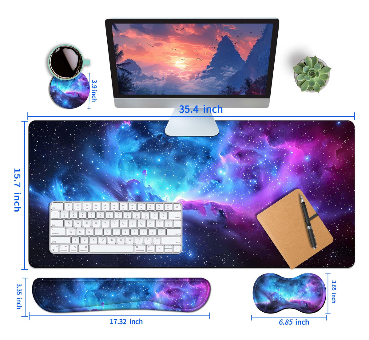 HaoSiTeck 4-Piece Extended Large Mouse Pad Set for Women Men with Galaxy Design Includes 35.4 x