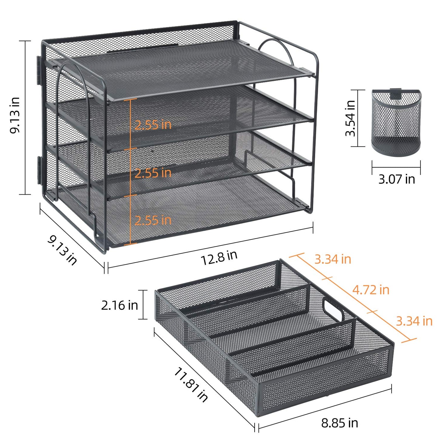 Marbrasse Desk Organizer, 4-Tier Paper File Letter Tray, Black
