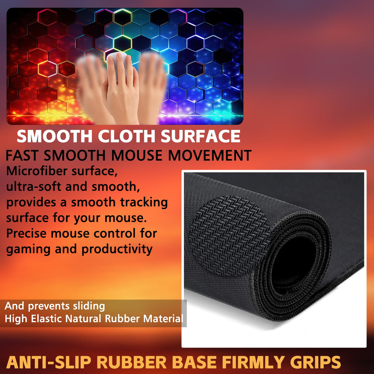 KOAIWPAE Desk Mat, Colorful Honeycomb Technology Desk Pad,Hexagonal Honeycomb Large Gaming Mouse