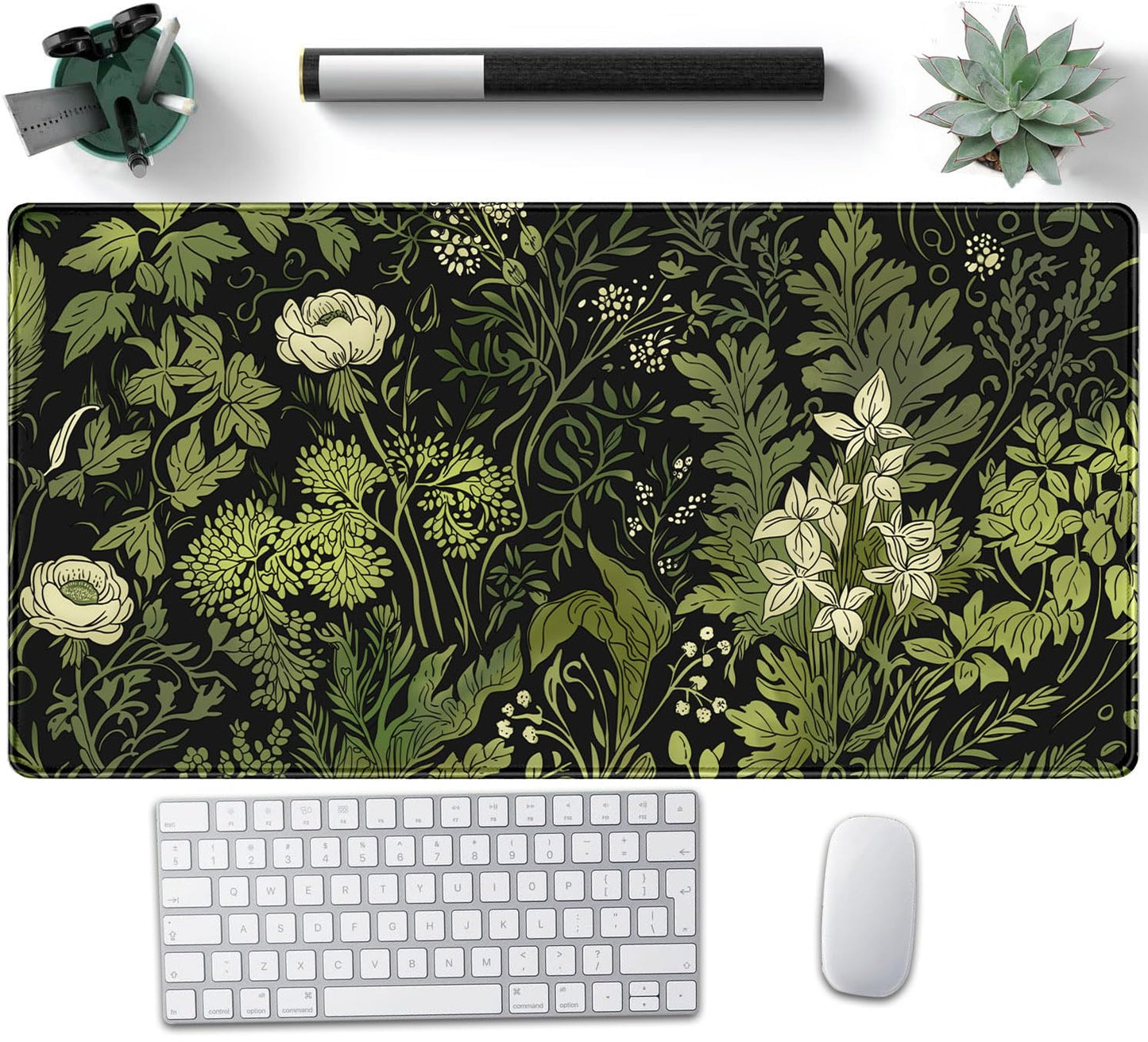 Floral Desk Mat Green Leaves Plant Desk Pad Matt for Desktop Large Gaming Mousepad XXL Full Desk
