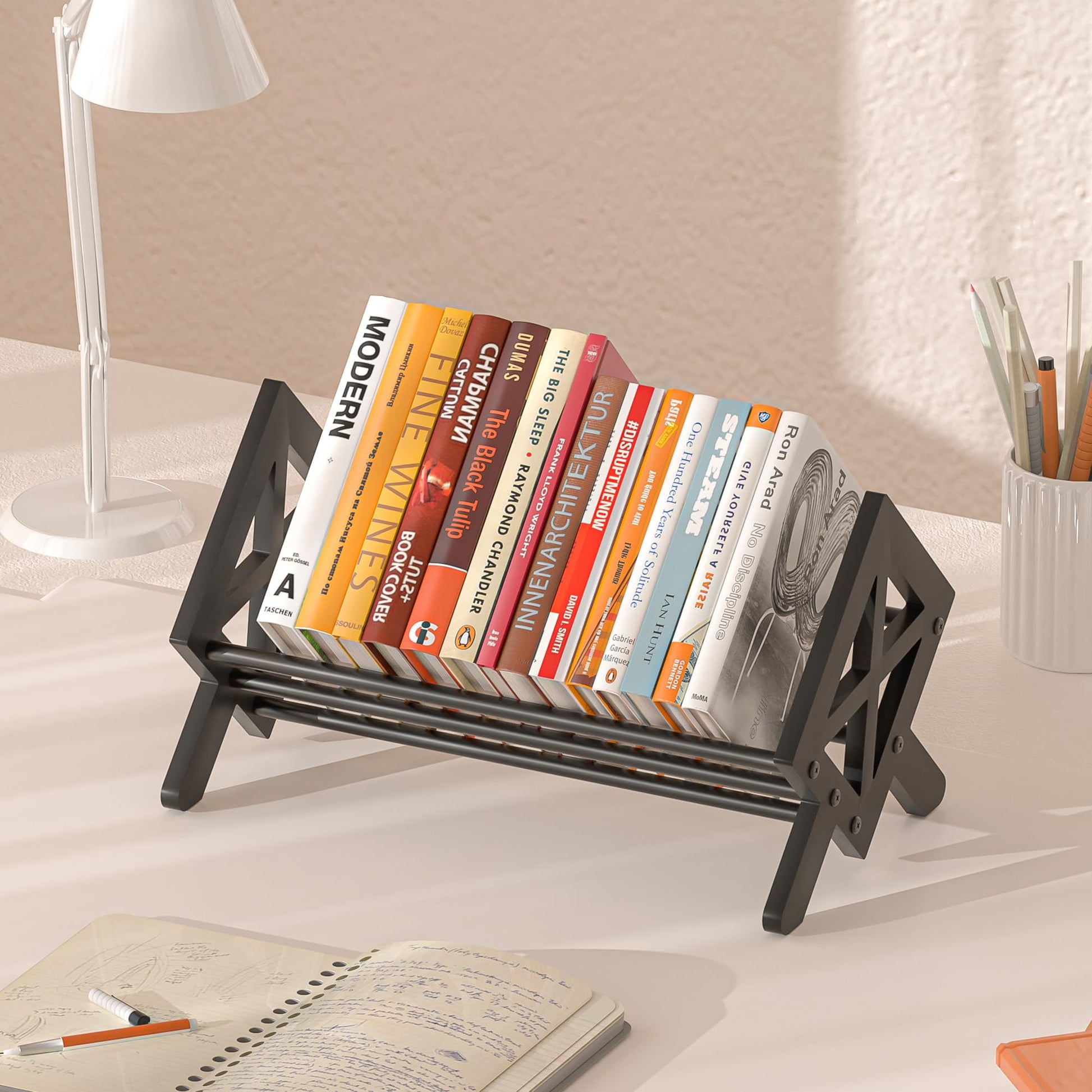 ART-GIFTREE Desktop Bookshelf Organizer, Tilting Bookcase, Pure Black