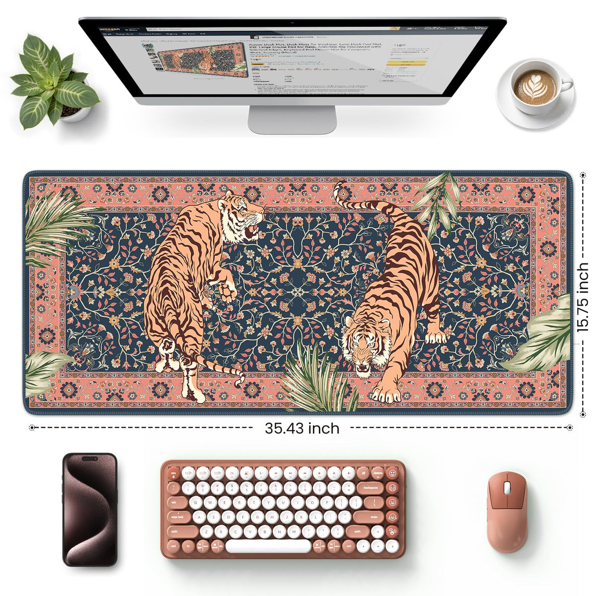 HAOCOO Large Gaming Desk Mat, Non-Slip Desktop Pad, Keyboard Pad with Stitched Edges, 35.4" x 15.7"