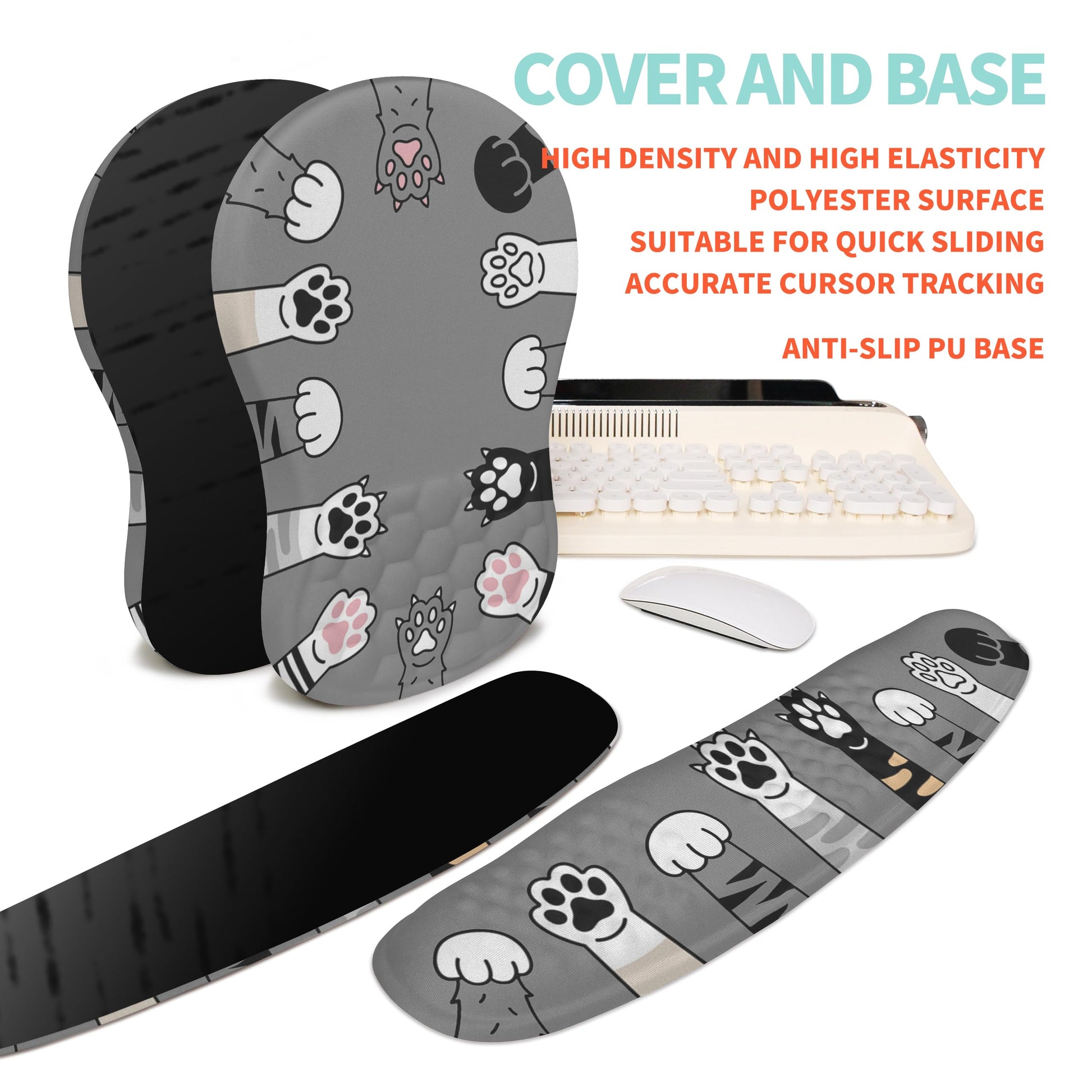 KUOSGM 2-in-1 Ergonomic Set, Wave Rise Keyboard Wrist Rest and Massage Bulge Slope Mouse Pad Wrist