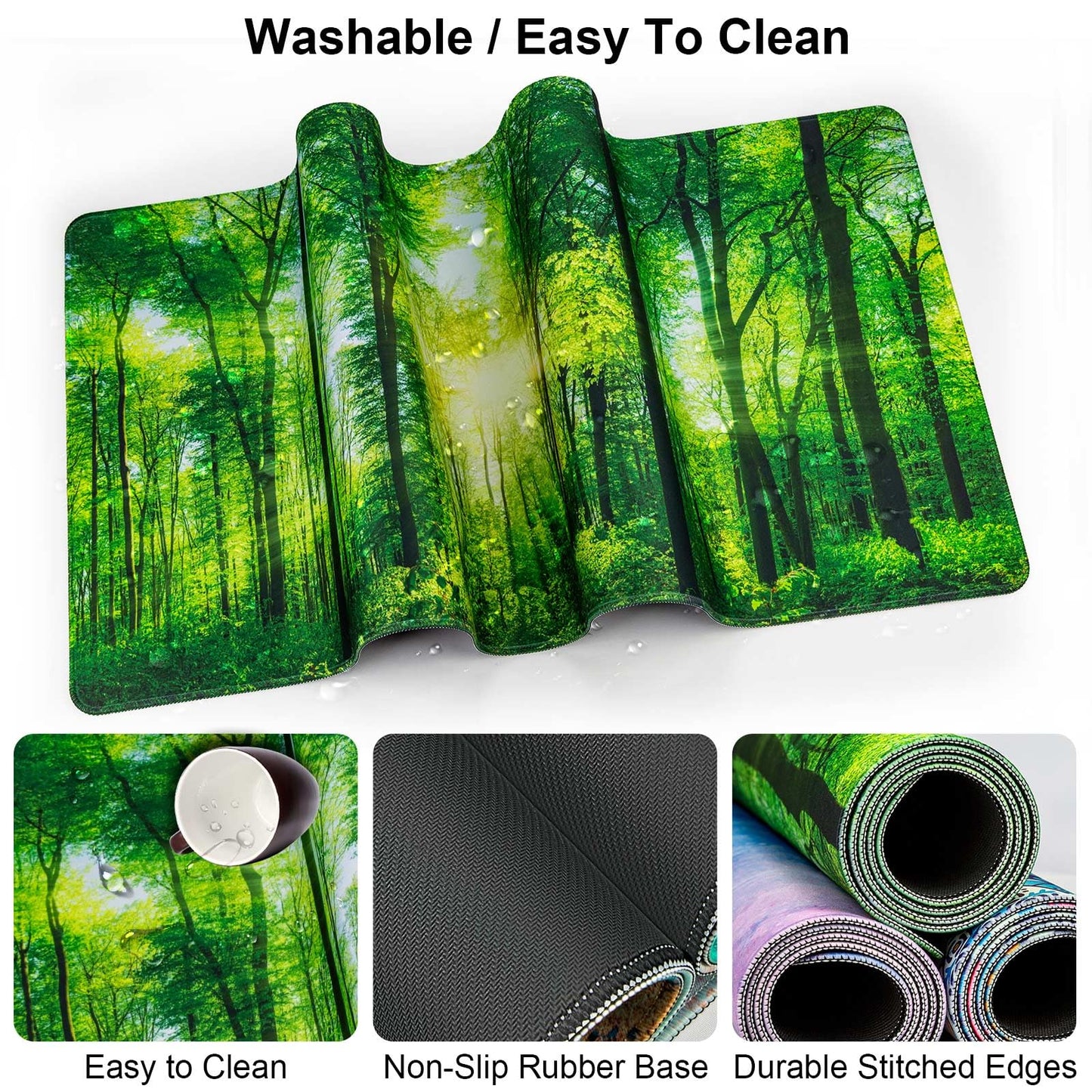 4 in 1 Mouse Pad and Keyboard Wrist Rest,Large Desk Mat,Coaster Set-Forest