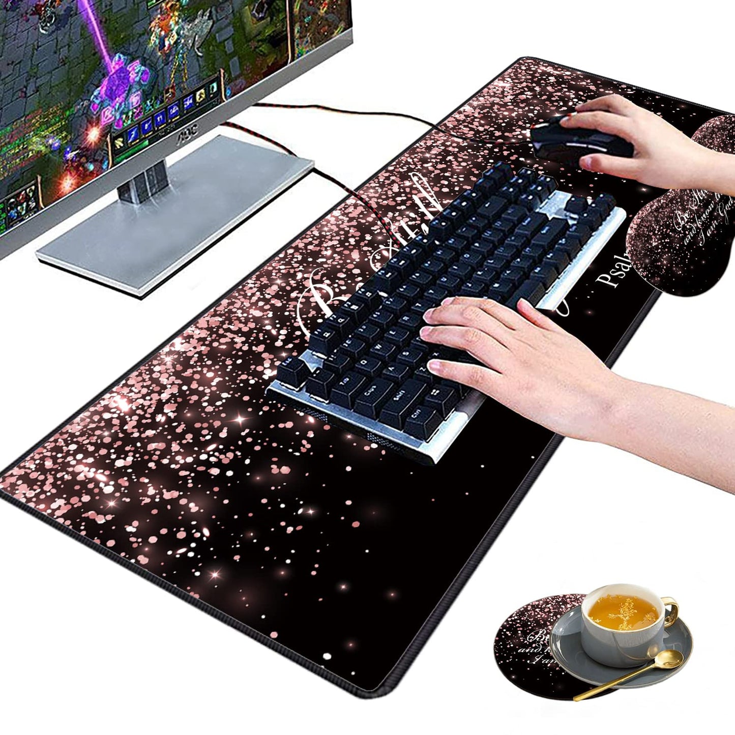 3 Piece Mouse Pad Set with Stitched Edge Large Anti-Slip Mouse Pad Desk Pad Keyboard Pad + Wrist