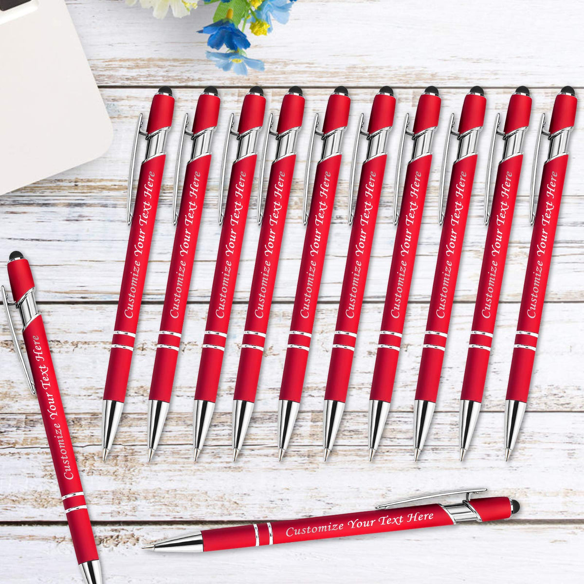 Personalized Pens with Stylus Tip, Custom Engraving Pens 12PCS, Soft Touch Ballpoint Pen, Printed