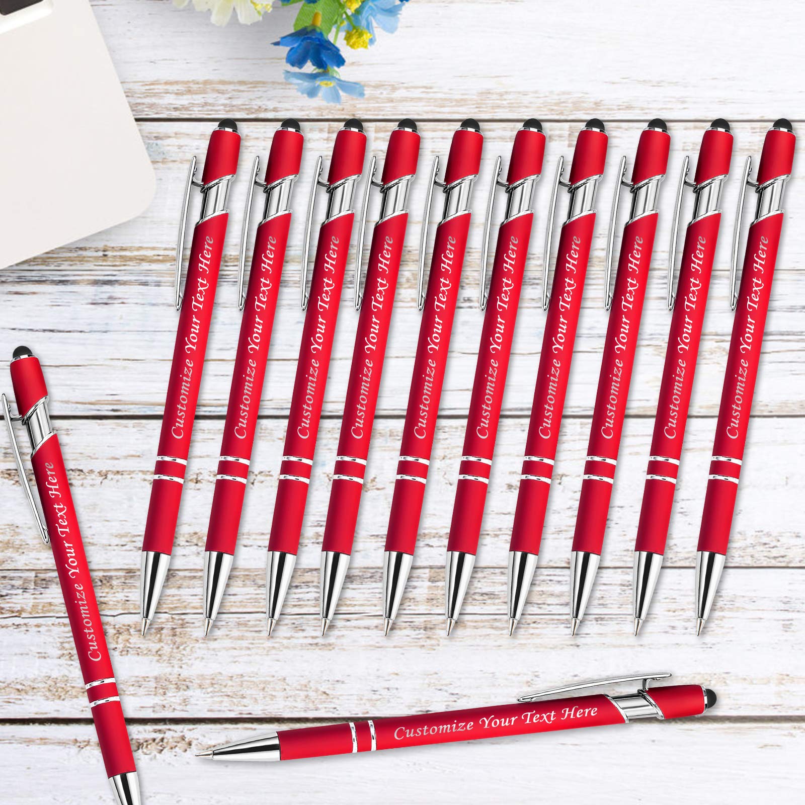 Personalized Pens with Stylus Tip, Custom Engraving Pens 12PCS, Soft Touch Ballpoint Pen, Printed