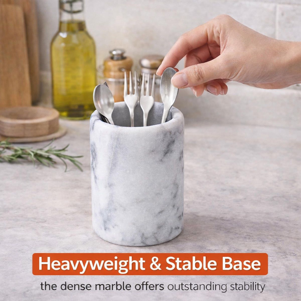Creative Home White Marble Pen Holder, Heavy Stone Pencil Cup Organizer for Desk