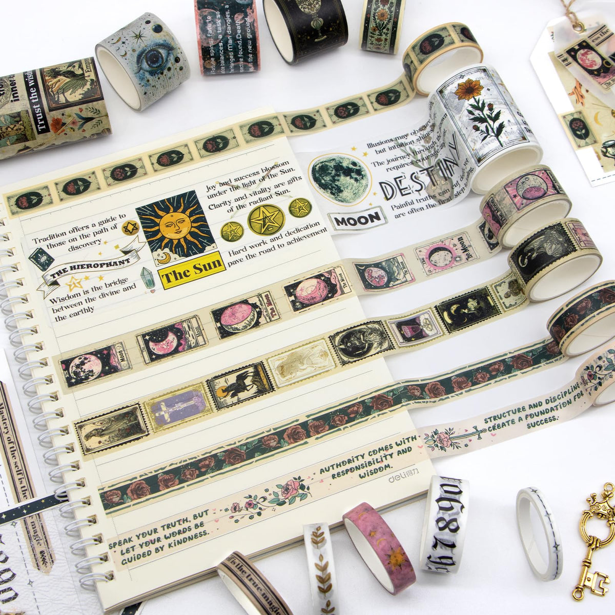 29 Rolls Washi Tape Set - Tarot Theme Decorative Masking Tape Colored Patterns, Vintage Adhesive
