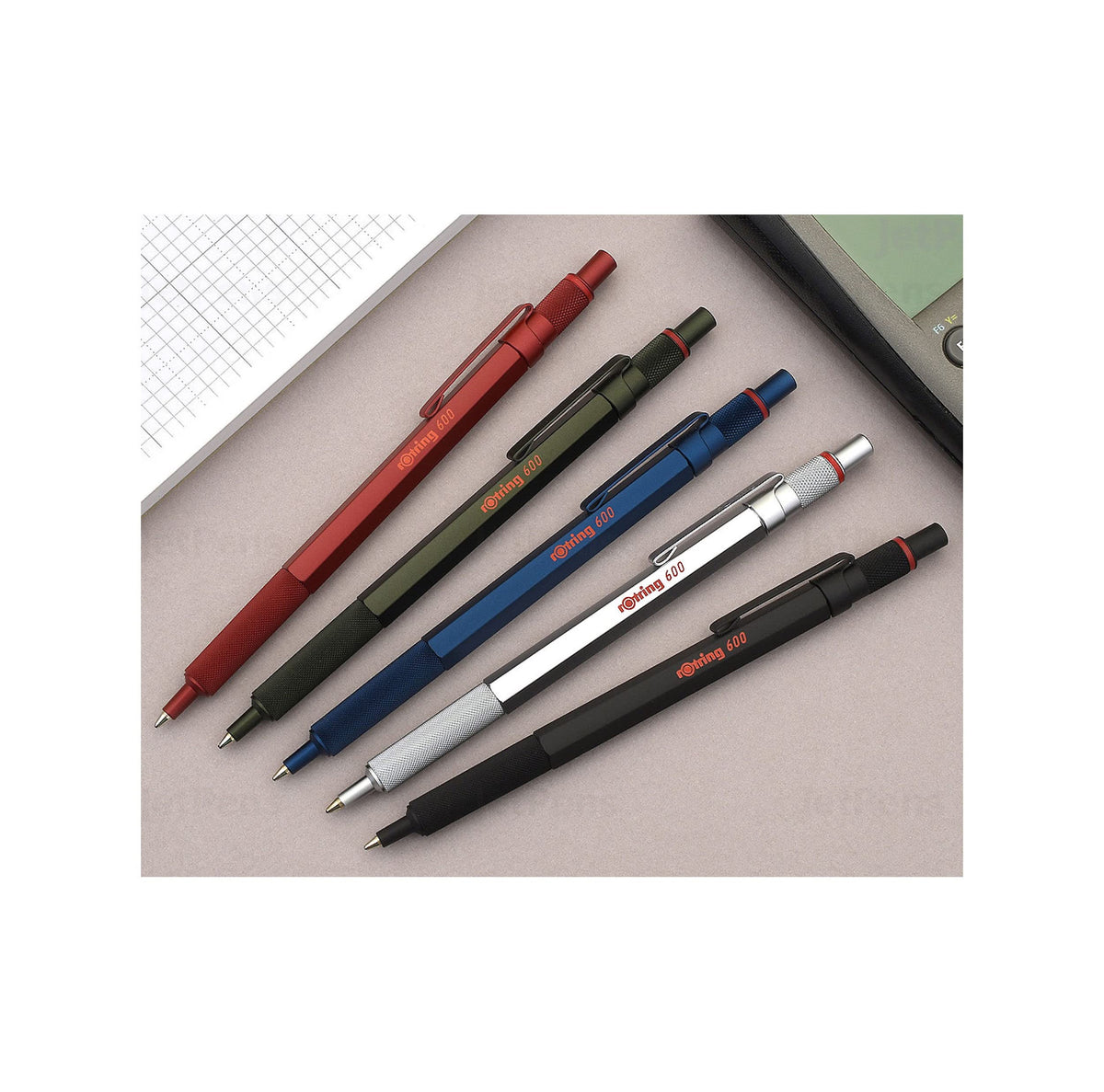 rOtring 600 Ballpoint Pen, Medium Point, Black Ink, Red Barrel, Refillable