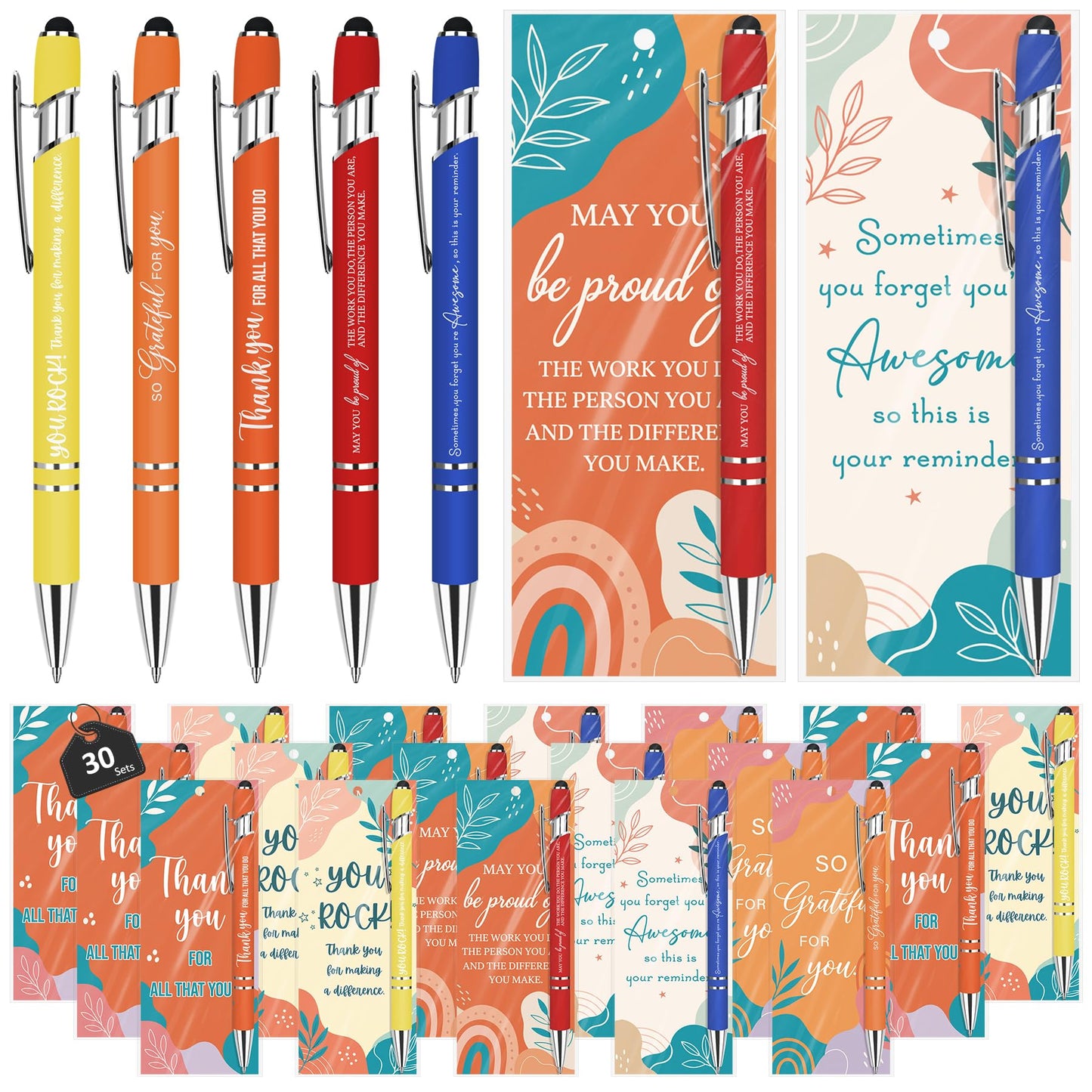30 Sets Employee Appreciation Gifts Ballpoint Pens Bulk Inspirational Boho Black Ink with Stylus