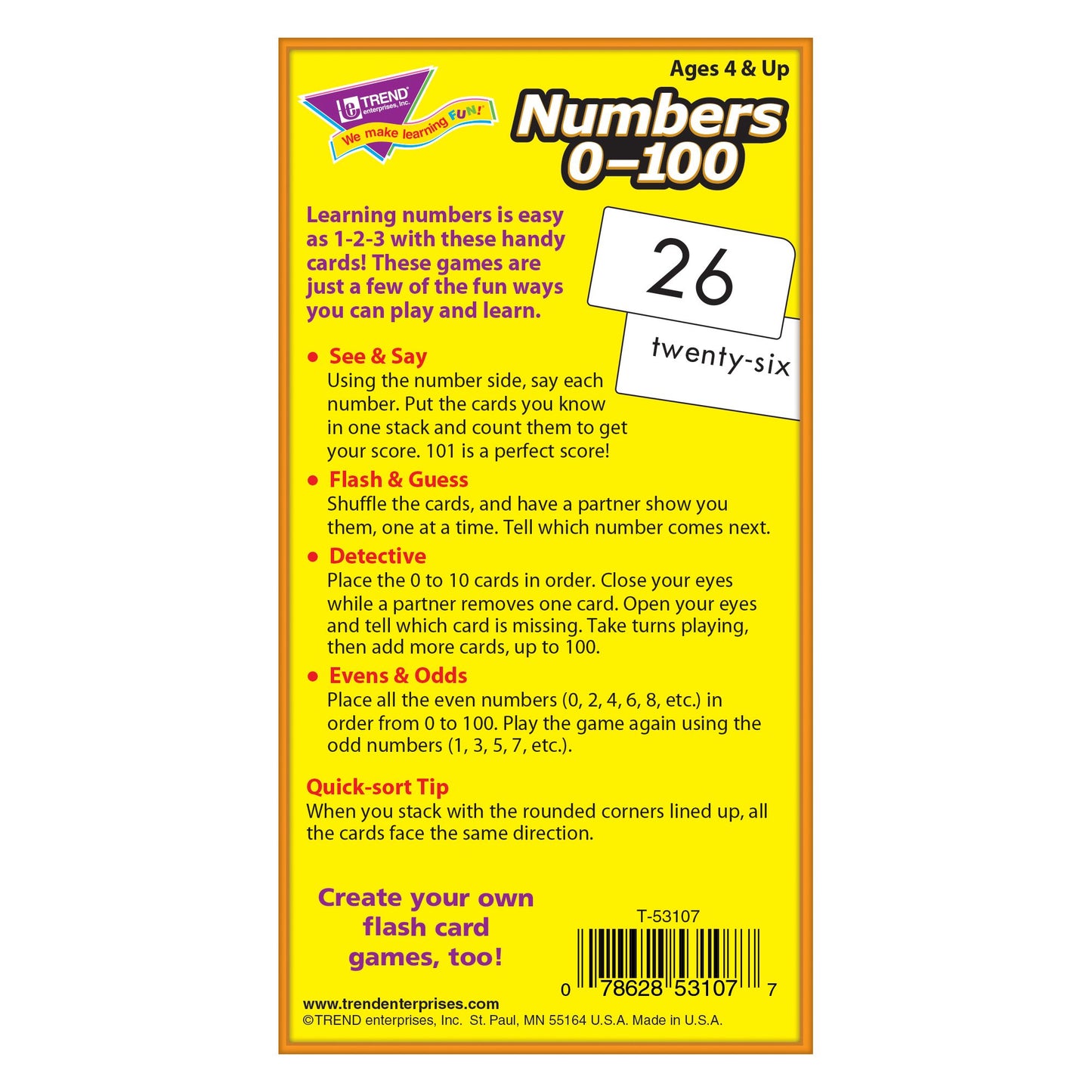 Trend Enterprises Numbers 0-100 Skill Drill Flash Cards, 101 Math Cards