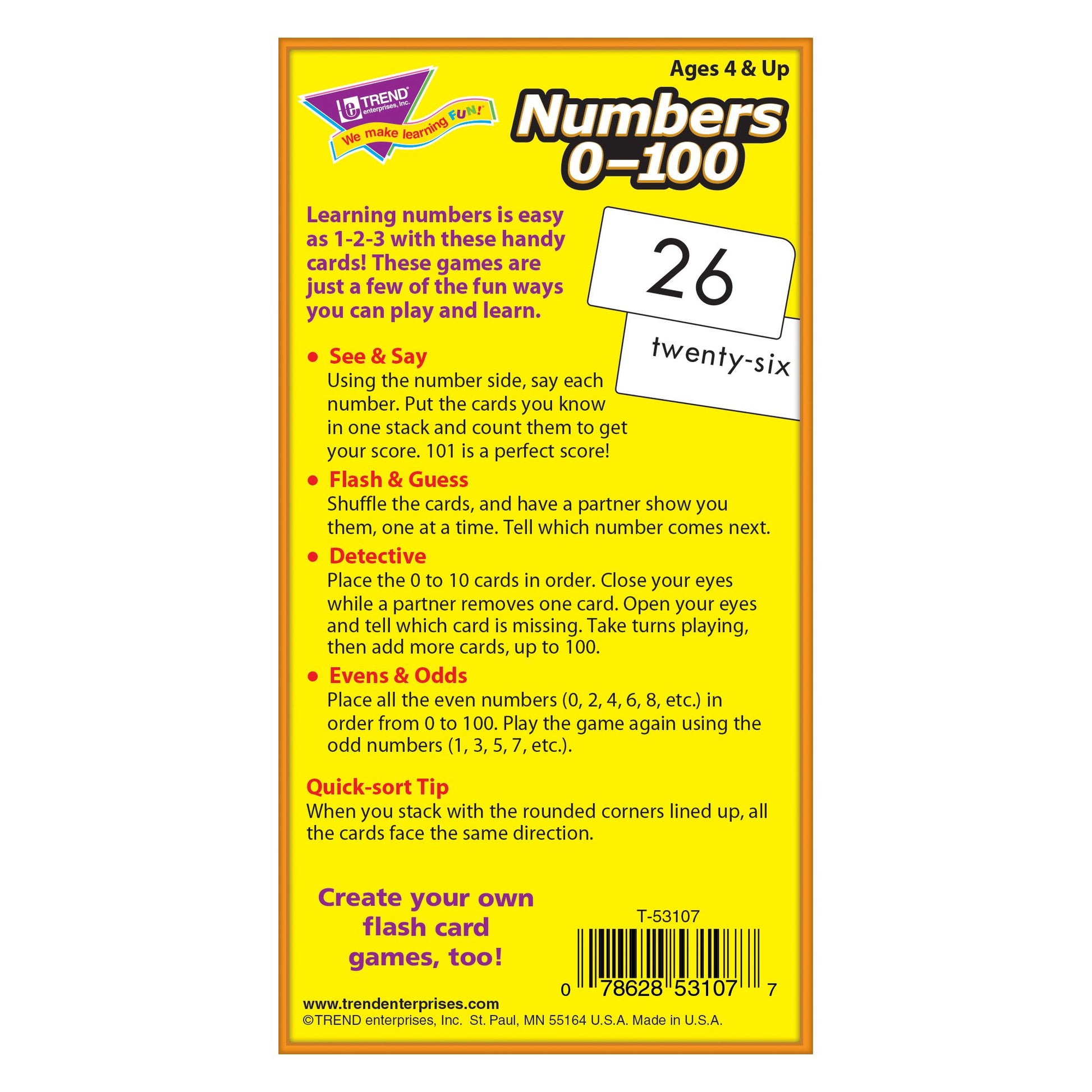 Trend Enterprises Numbers 0-100 Skill Drill Flash Cards, 101 Math Cards