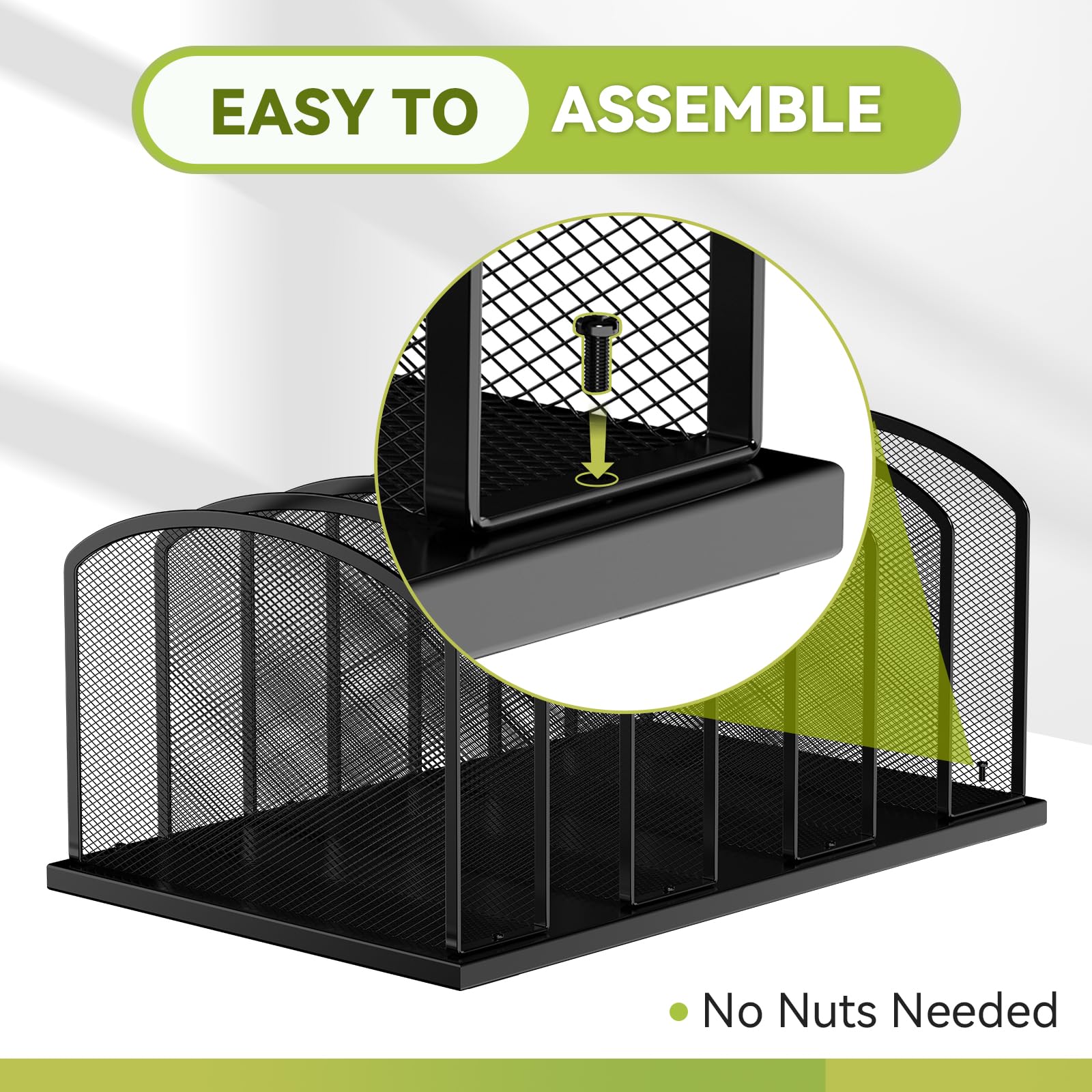 MINDEPOT Desk File Organizer 7 Sections Upright Mesh File Sorter Organizer for Desk, Office