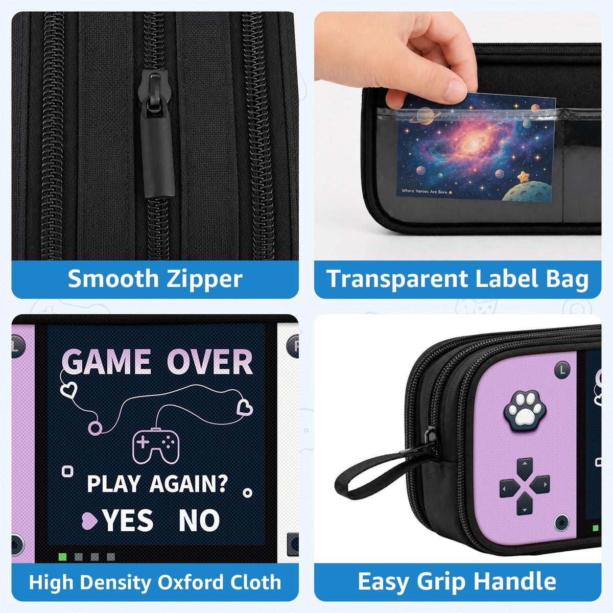 Easozoom Game Controller Pencil Case for Boys Kids Teens, Large Capacity Pencil Pouch with 3