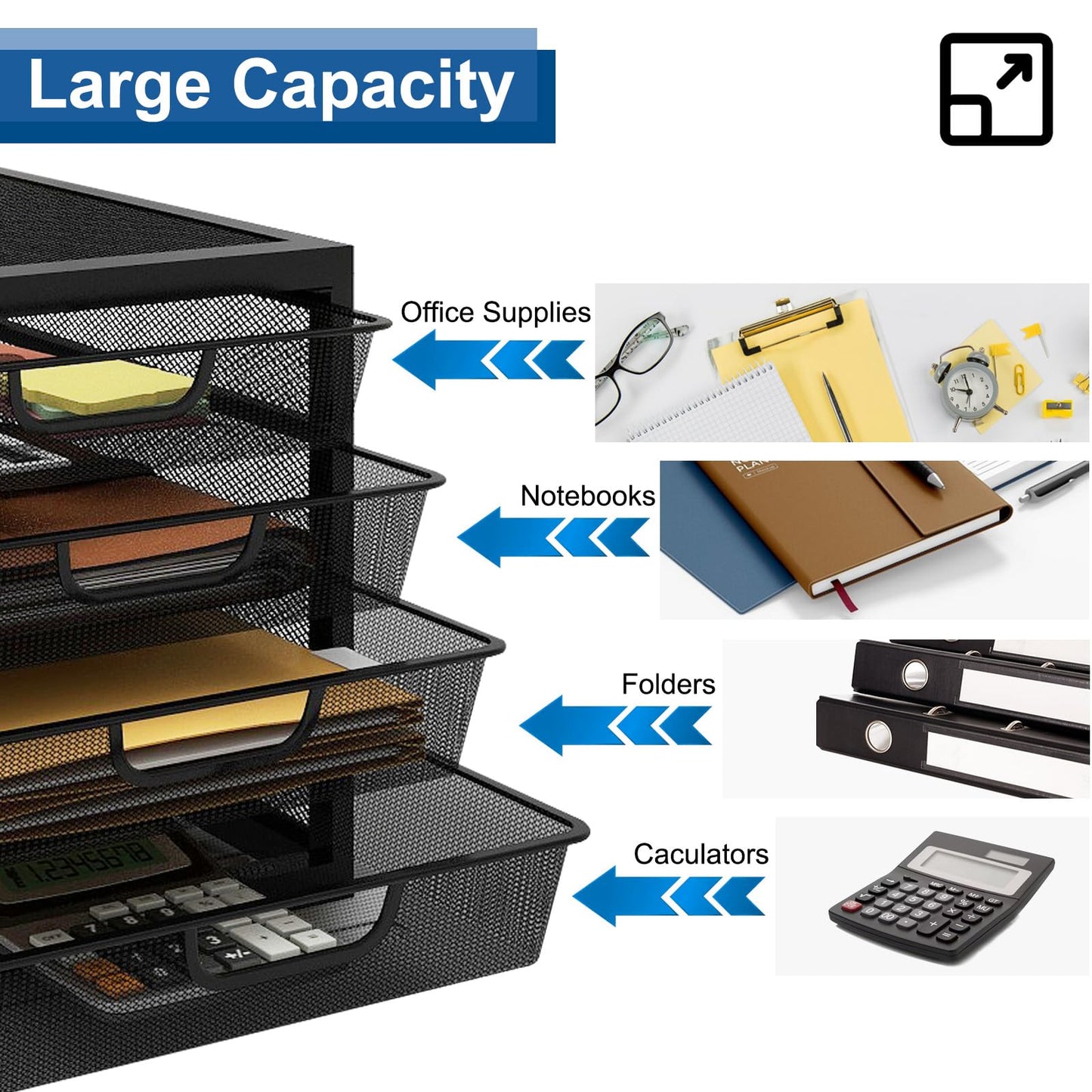 Natwind Mesh Desk Organizer with 4 Tier Sliding Drawers,Black