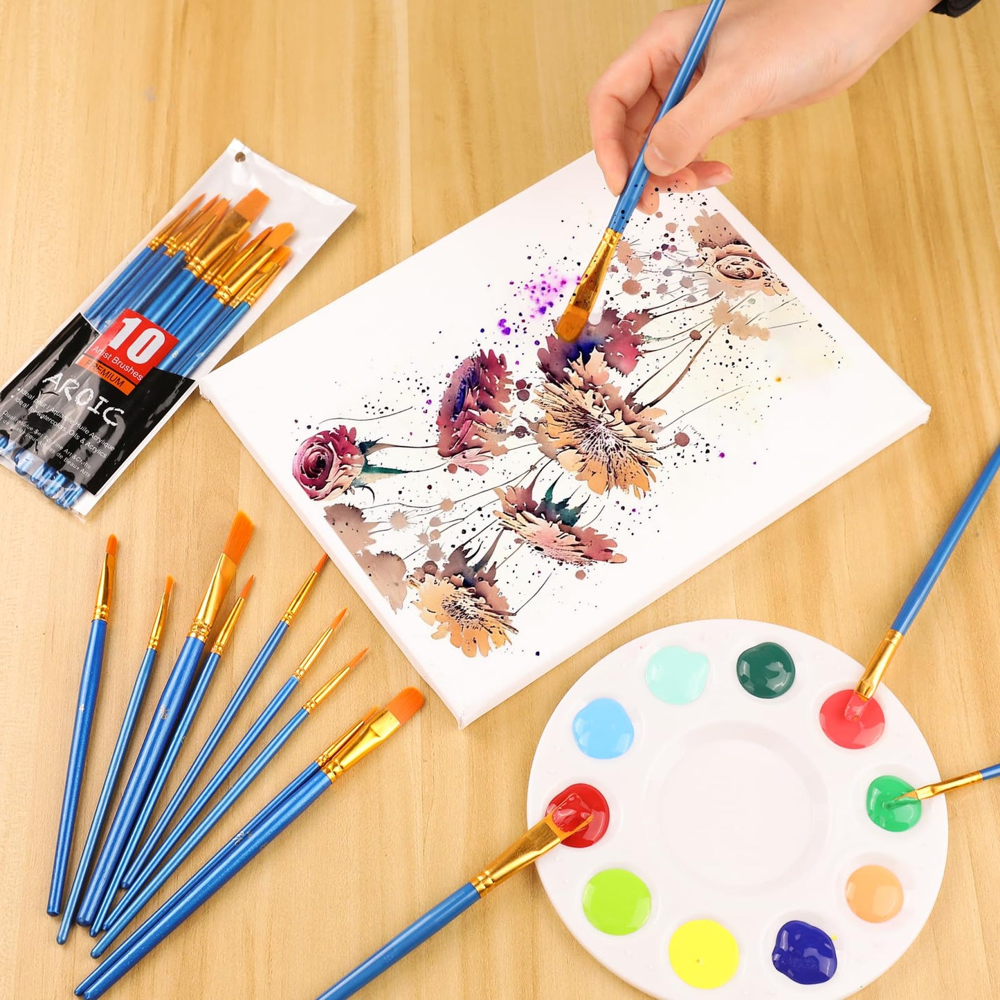 AROIC Acrylic Paint Brush Set, 12pack/120pcs Nylon Hair Paint Brushes