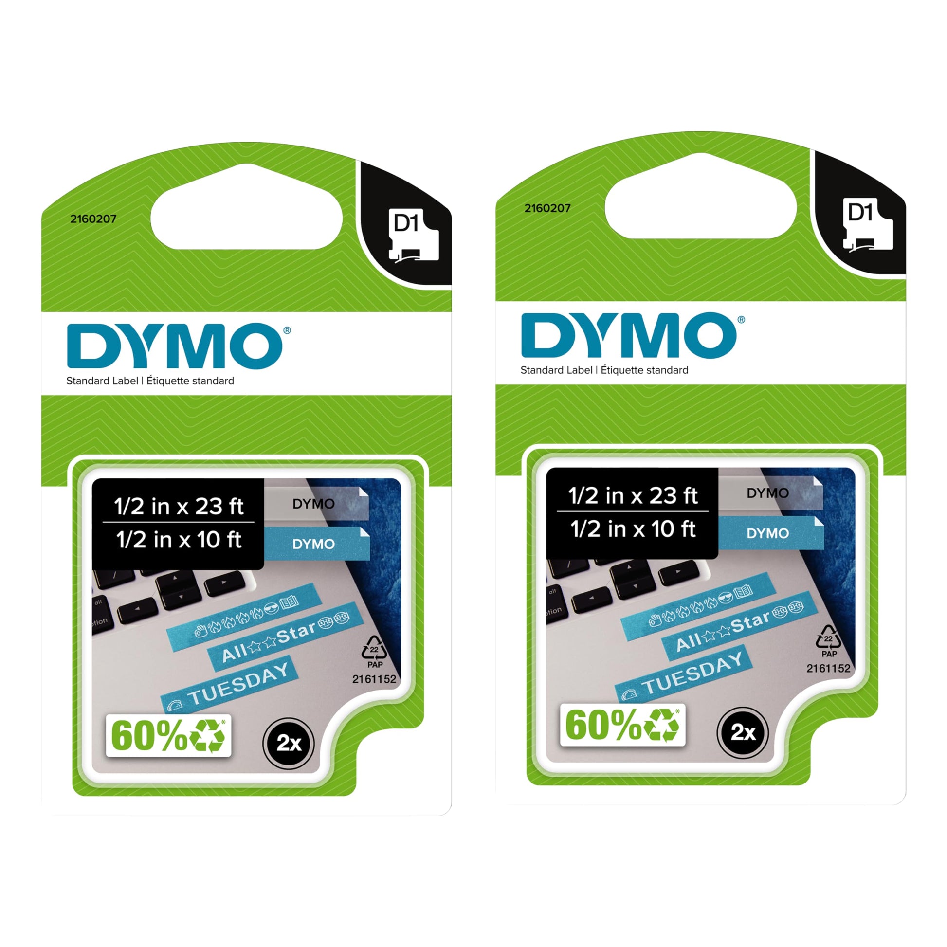 DYMO Authentic D1 Labels 1/2-Inch x 23-Foot Roll Black Print on White Self-Adhesive For