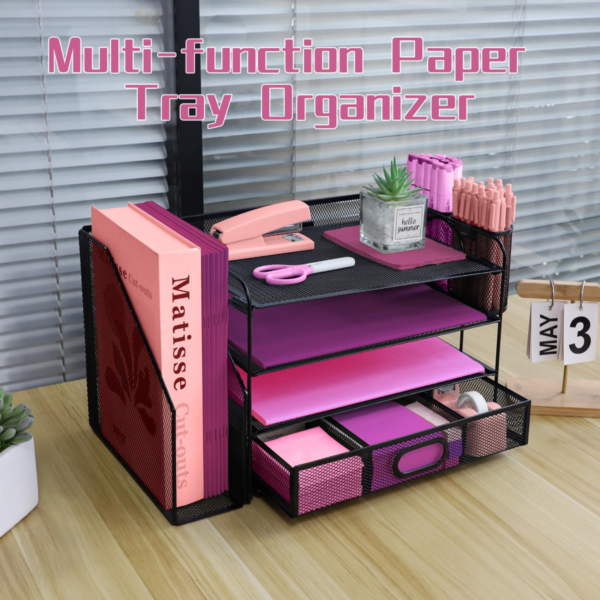 ideallife Desk Organizers and Accessories with File Holder, 4-Tier Paper Letter Tray Organiser with