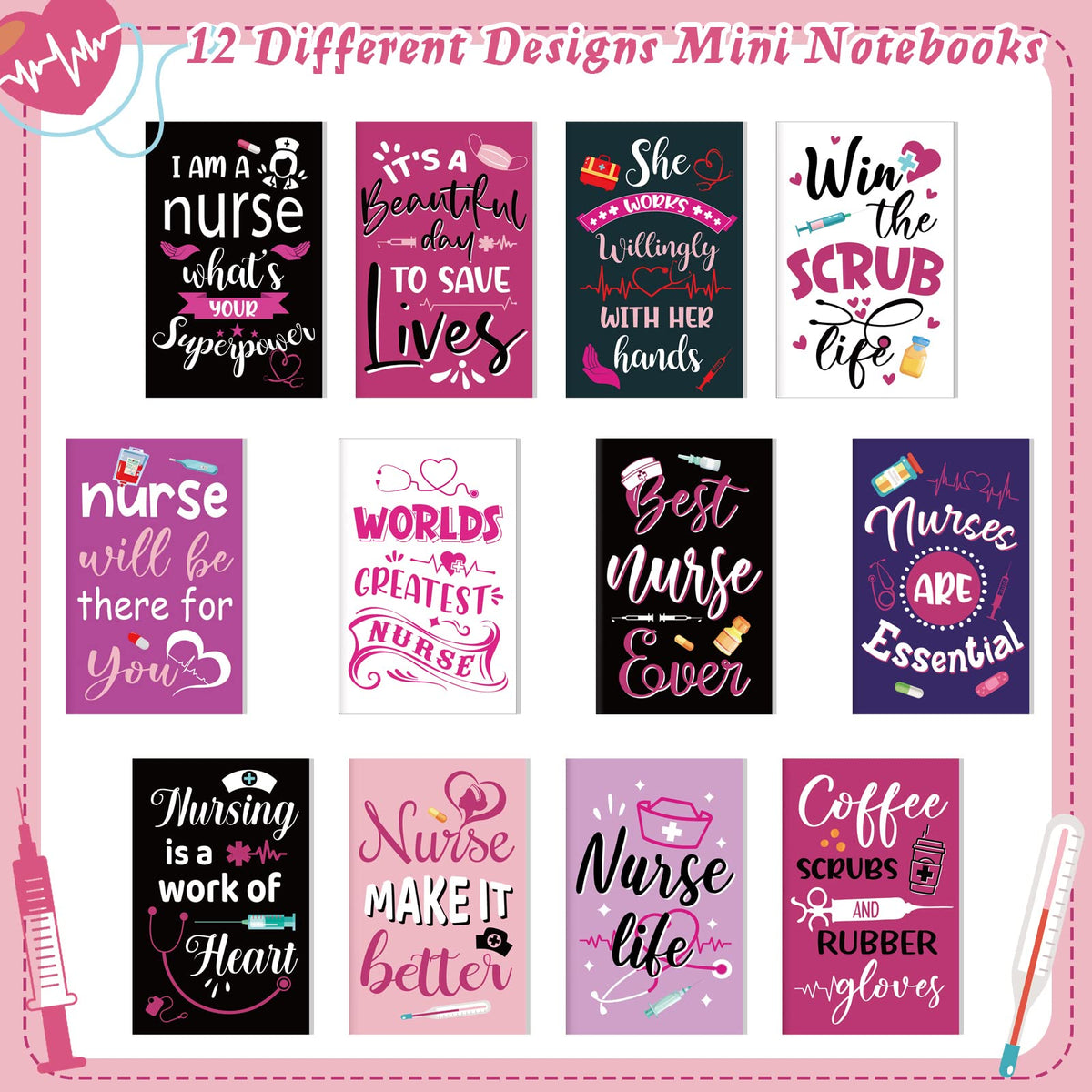 Sabary 48 Pcs Nurse Gifts Set for Women 12 Makeup Cosmetic Bag 12 Notebooks 12 Doctor Nurse