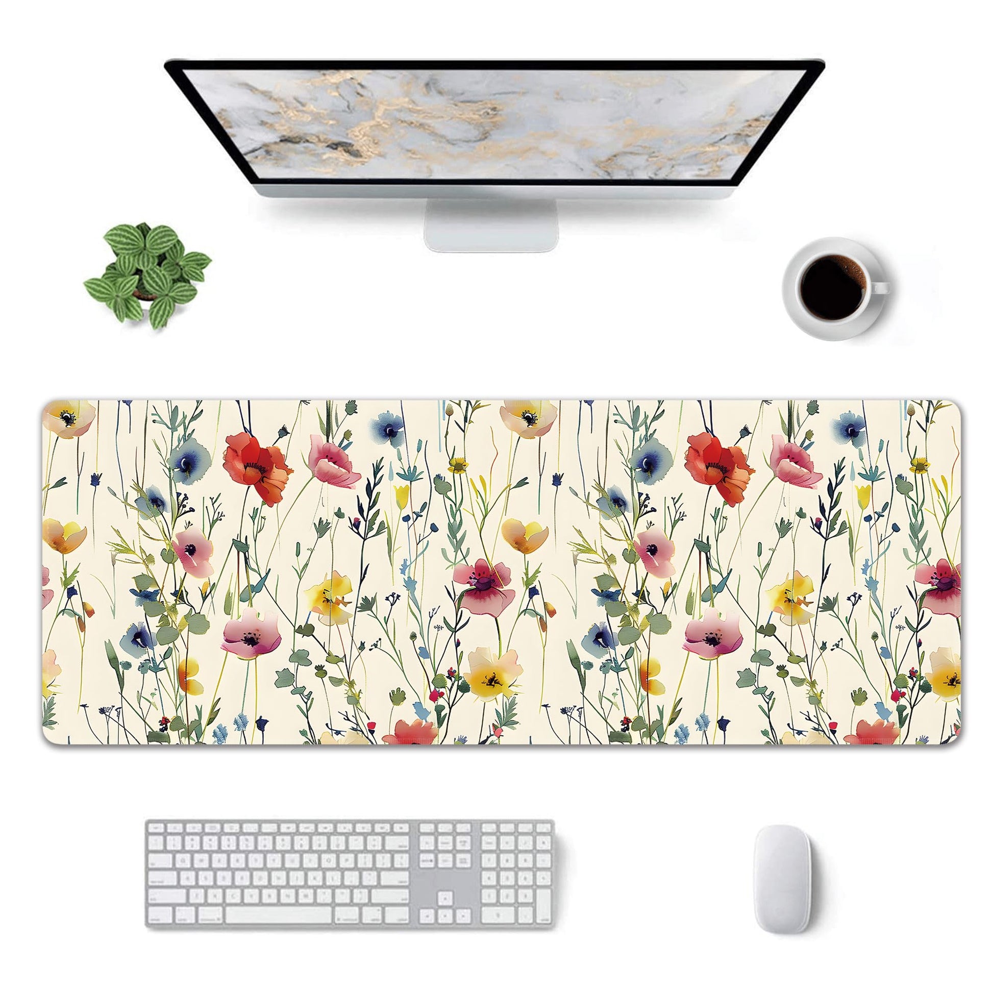 Wild Flowers Large Mouse Pad,Gaming Keyboard Desk Pad,Extended Mouse Mat Non-Slip Rubber Base with