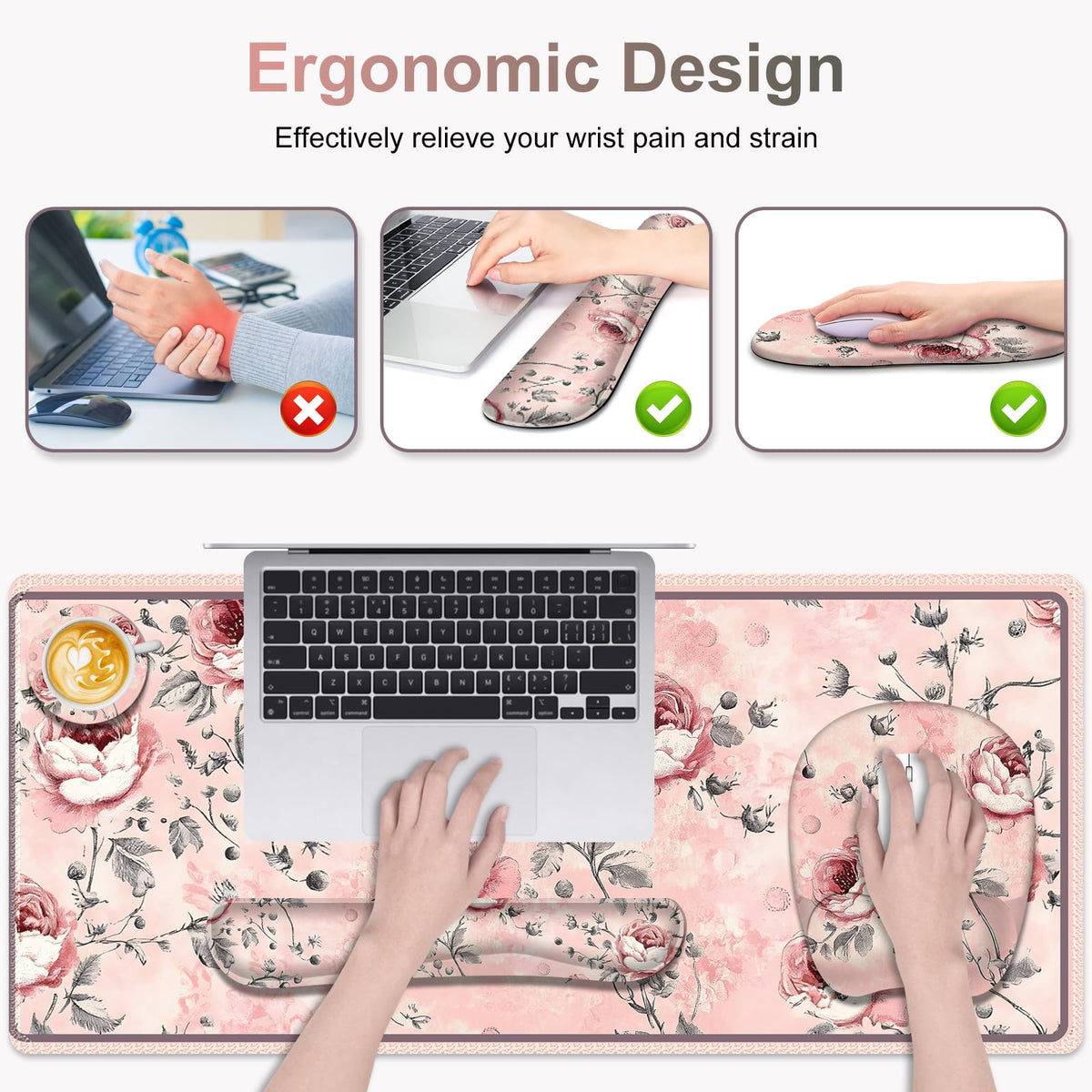 4 in 1 Large Mouse Pad, Keyboard Wrist Rest Set, Ergonomic Mouse Pad with Wrist Support, Desk Mat