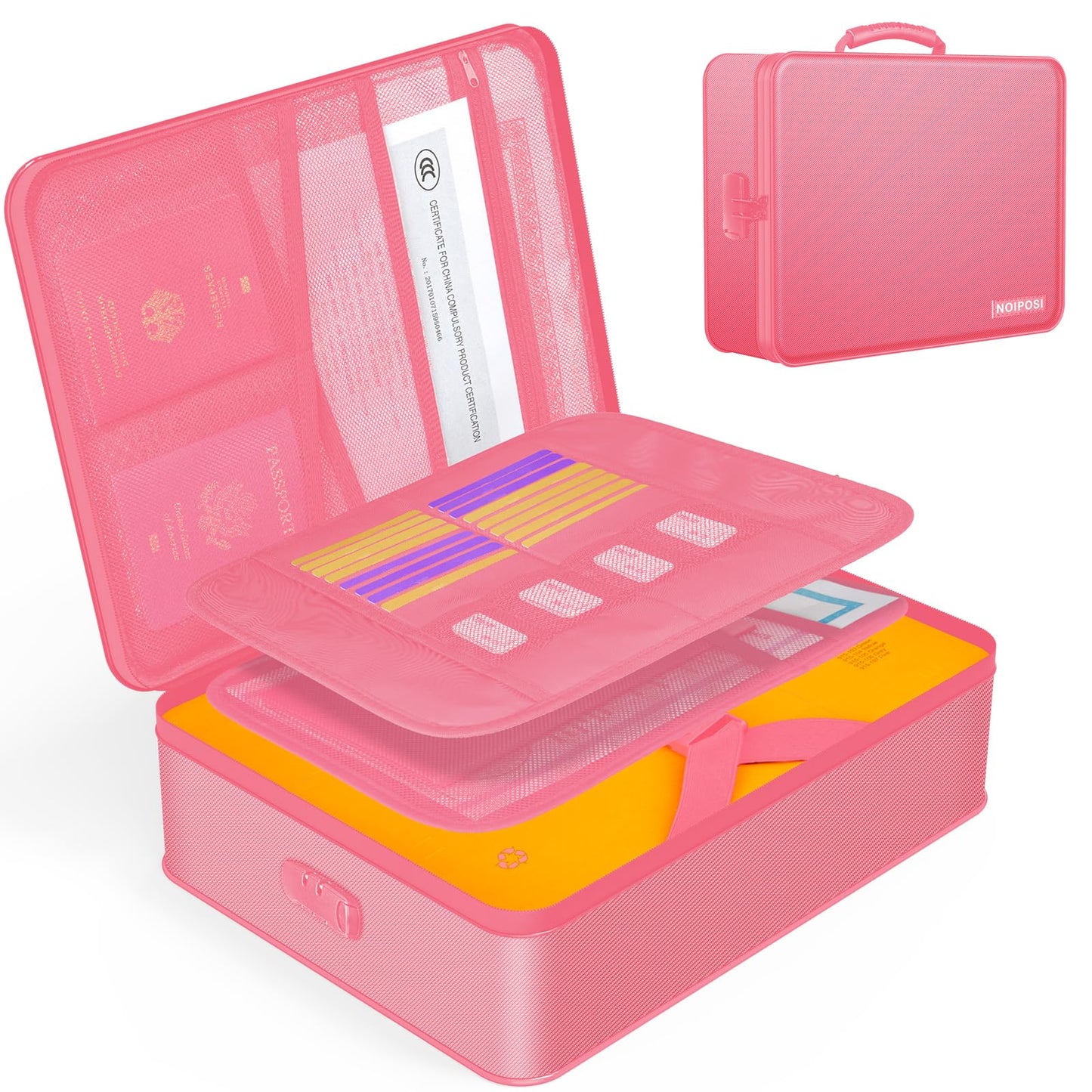 Noiposi 5200℉ Fireproof Document Box with Lock 16.1"x11.4"x4.3"- 8 Layers