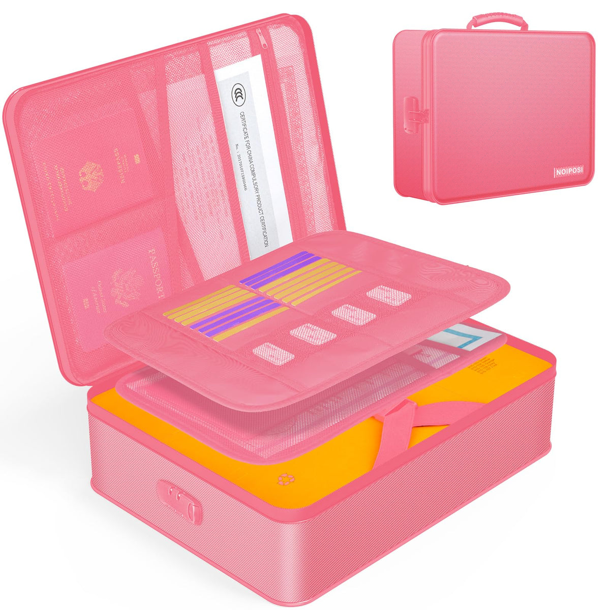 Noiposi 5200℉ Fireproof Document Box with Lock 16.1"x11.4"x4.3"- 8 Layers