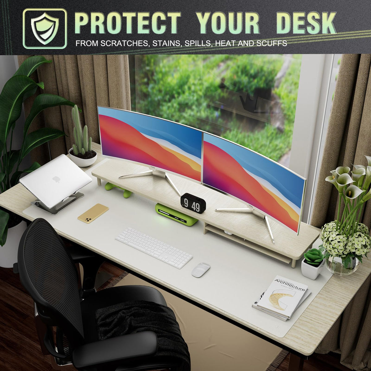 K KNODEL Extra Large Desk Mat, Leather Mouse Pad (47.2"x23.6", White)