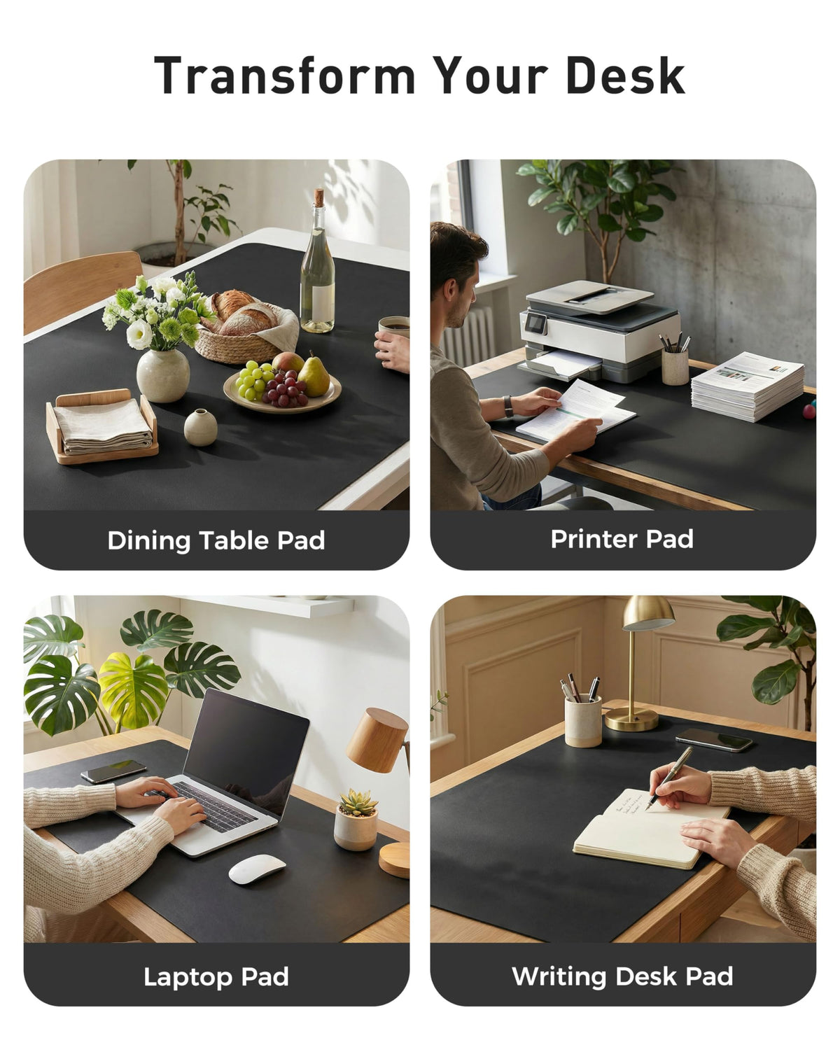 Aothia Faux Leather Desk Mat - Large Mouse Pad, Non-Slip PU Leather Blotter, Waterproof Writing