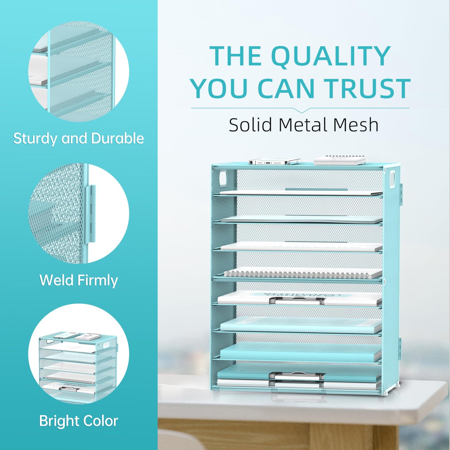 9-Tier Paper Organizer for Desk, Letter Tray with Handles, Blue, 2 Pack