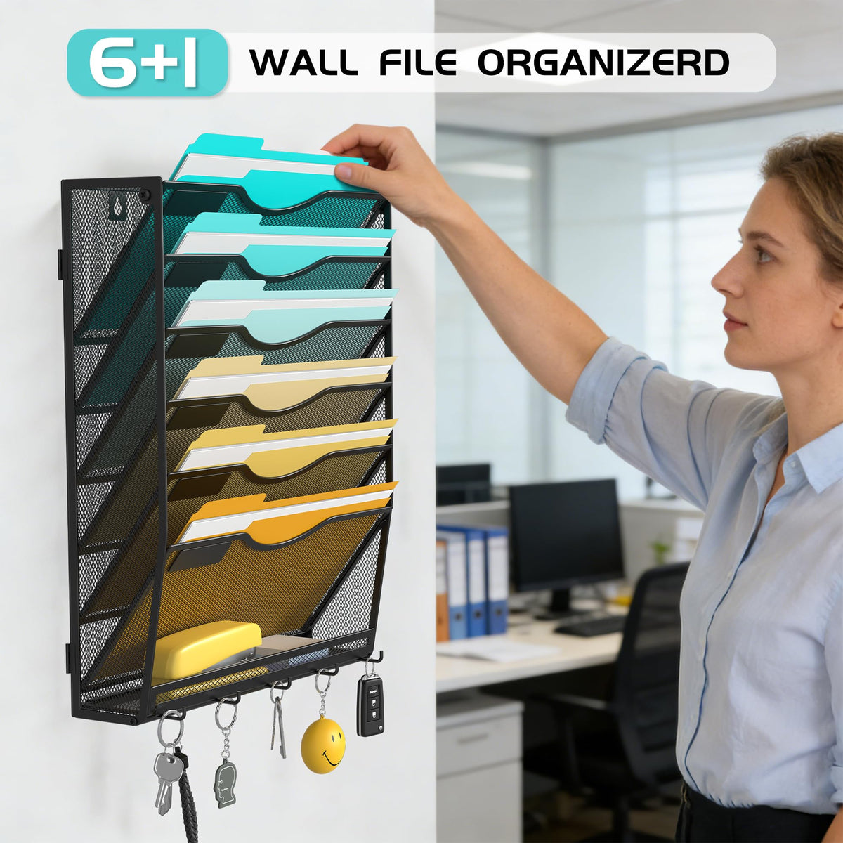 Delifox 7 Tier Hanging Wall File Holder Wall Mount Paper Folder Organizer