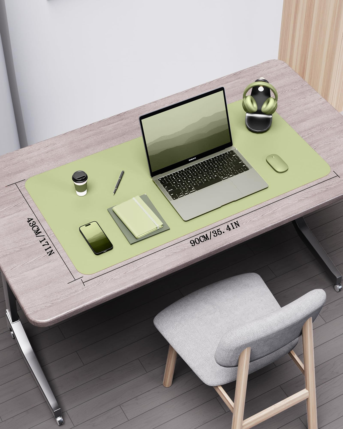 YSAGi Double-Sided Desk Pad, 35.4"x17" Leather & Cork, Matcha Green/Cork